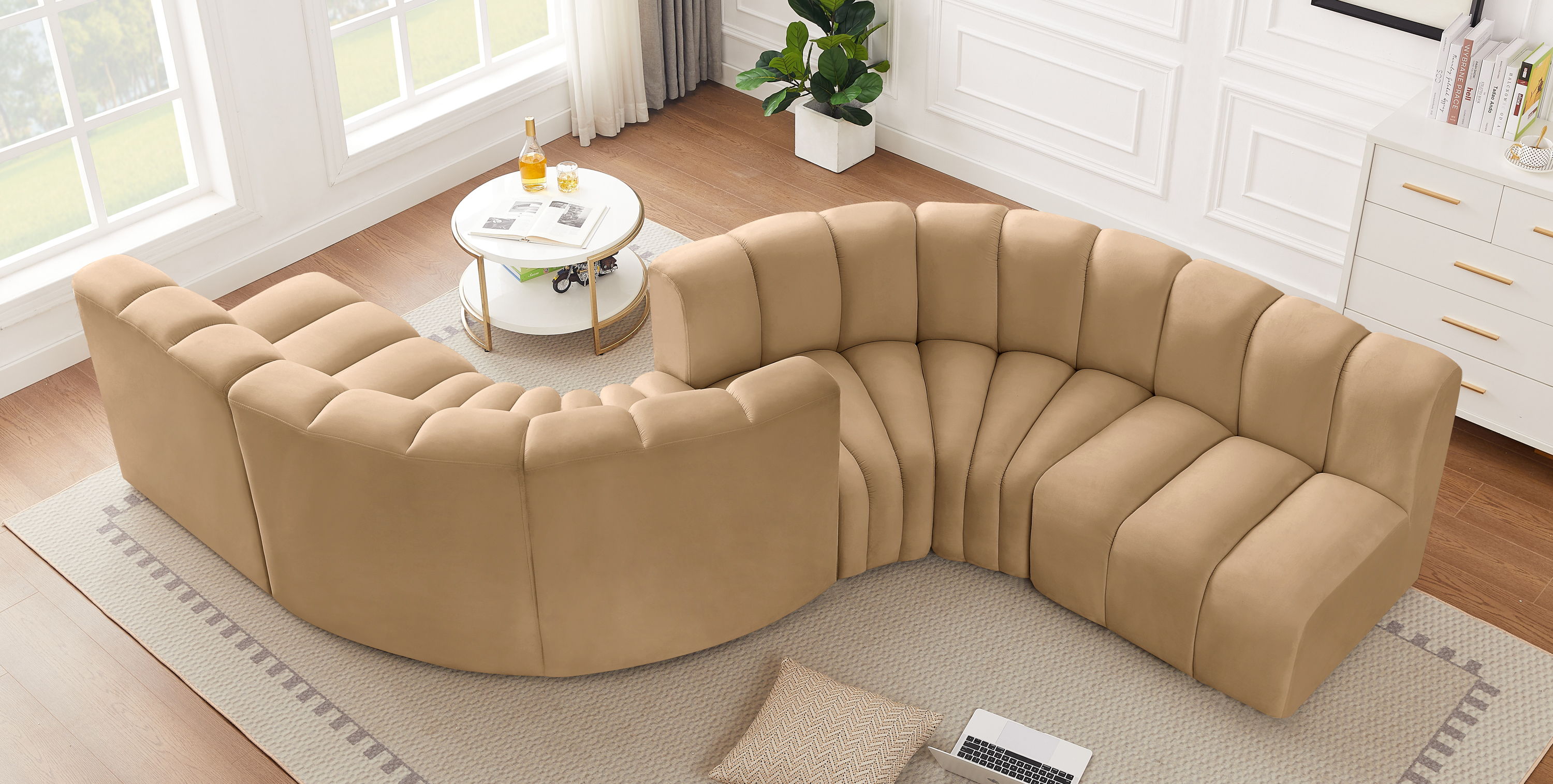 Arc - Velvet 6 Piece Modular Sofa - Camel