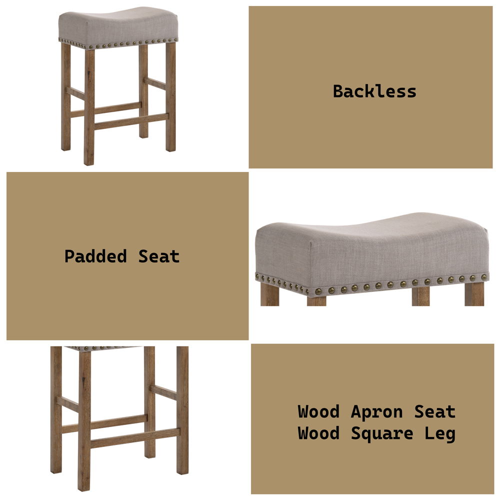 Martha II - Counter Height Stool (Set of 2) - Tan Linen & Weathered Oak, light brown, view 6