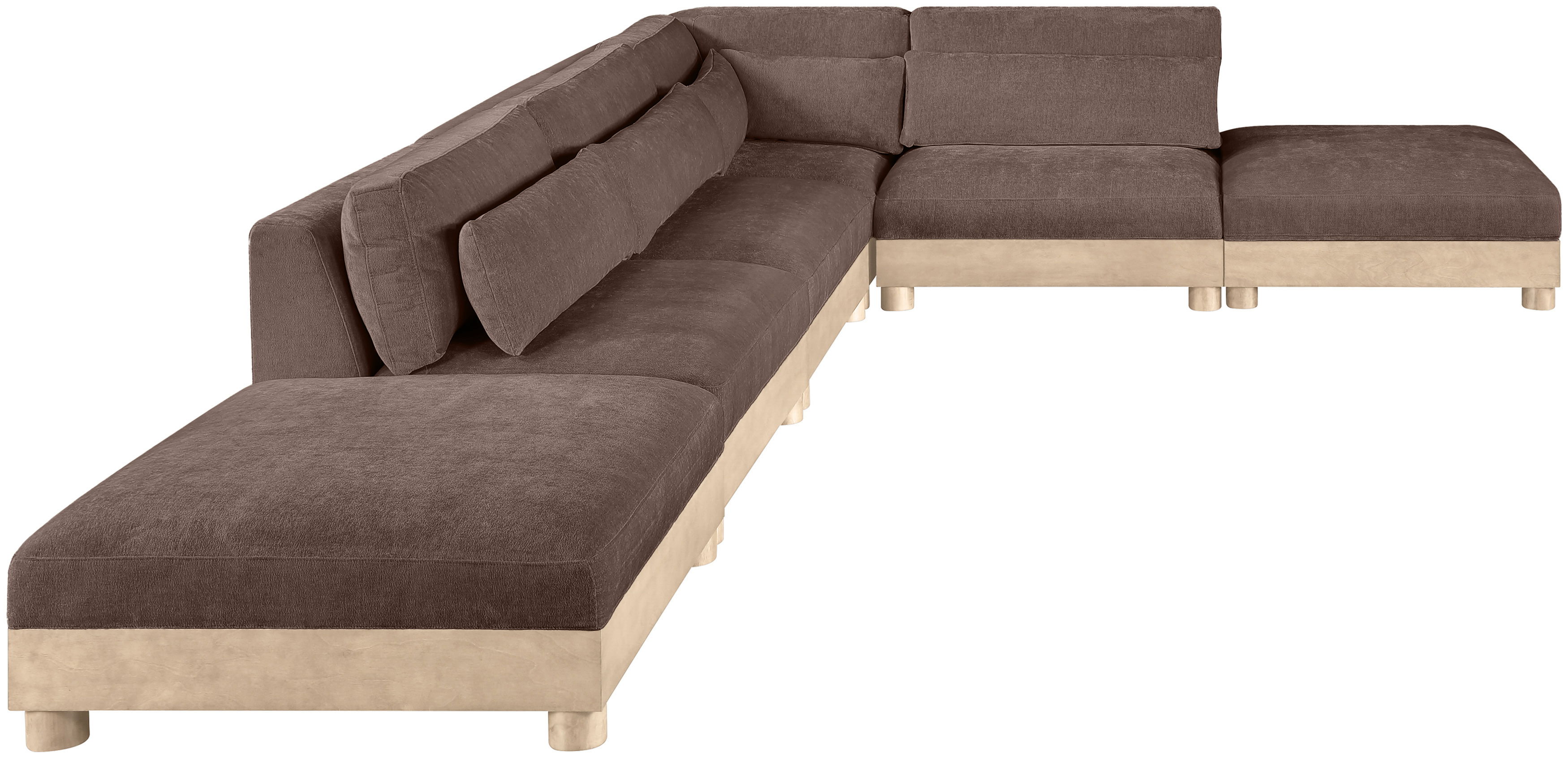 Turin - 160" Chenille Fabric Upholstered 6 Piece Modular Sectional - Brown / Natural Oak