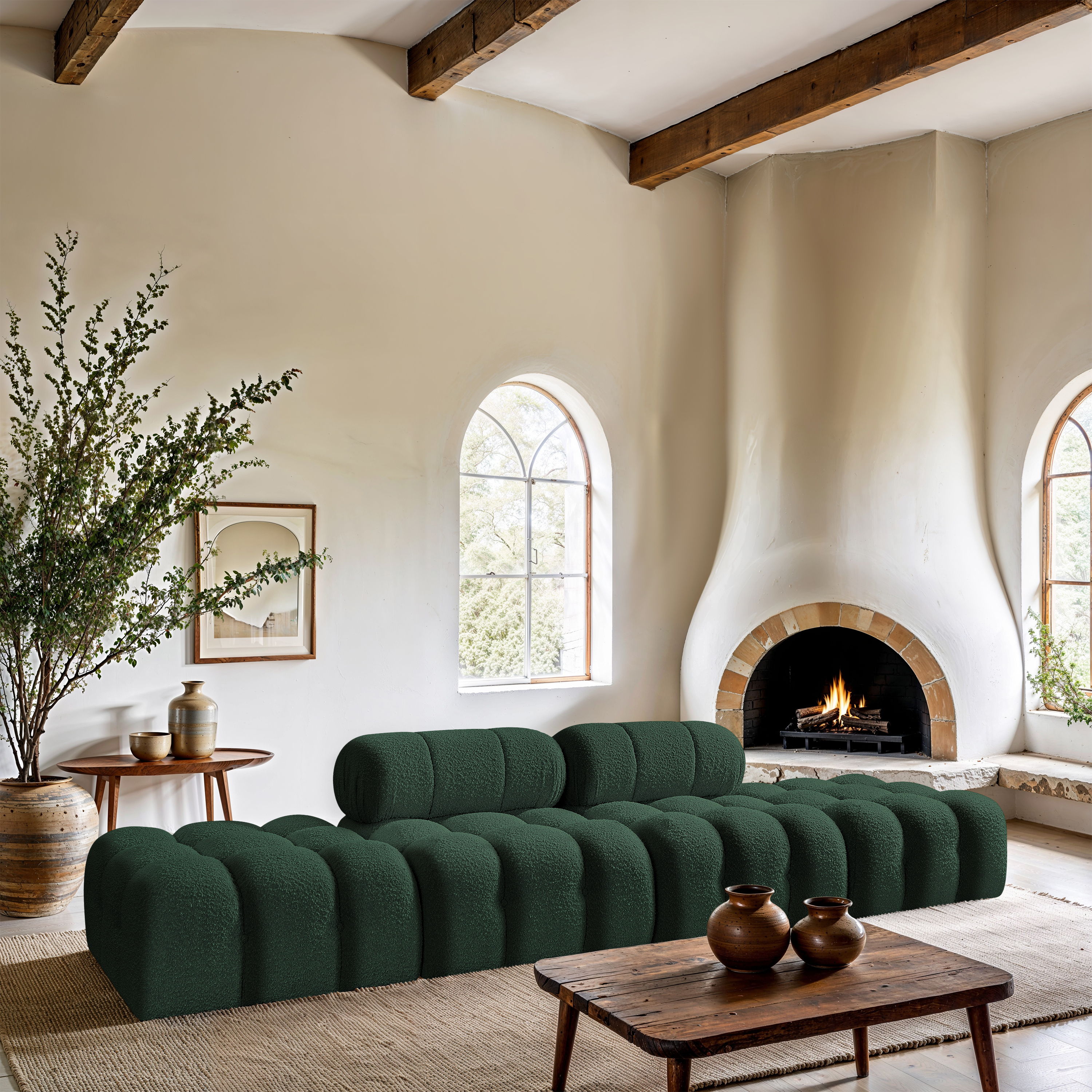 Ames - 4 Piece Boucle Fabric 136" Upholstered Modular Sofa - Green
