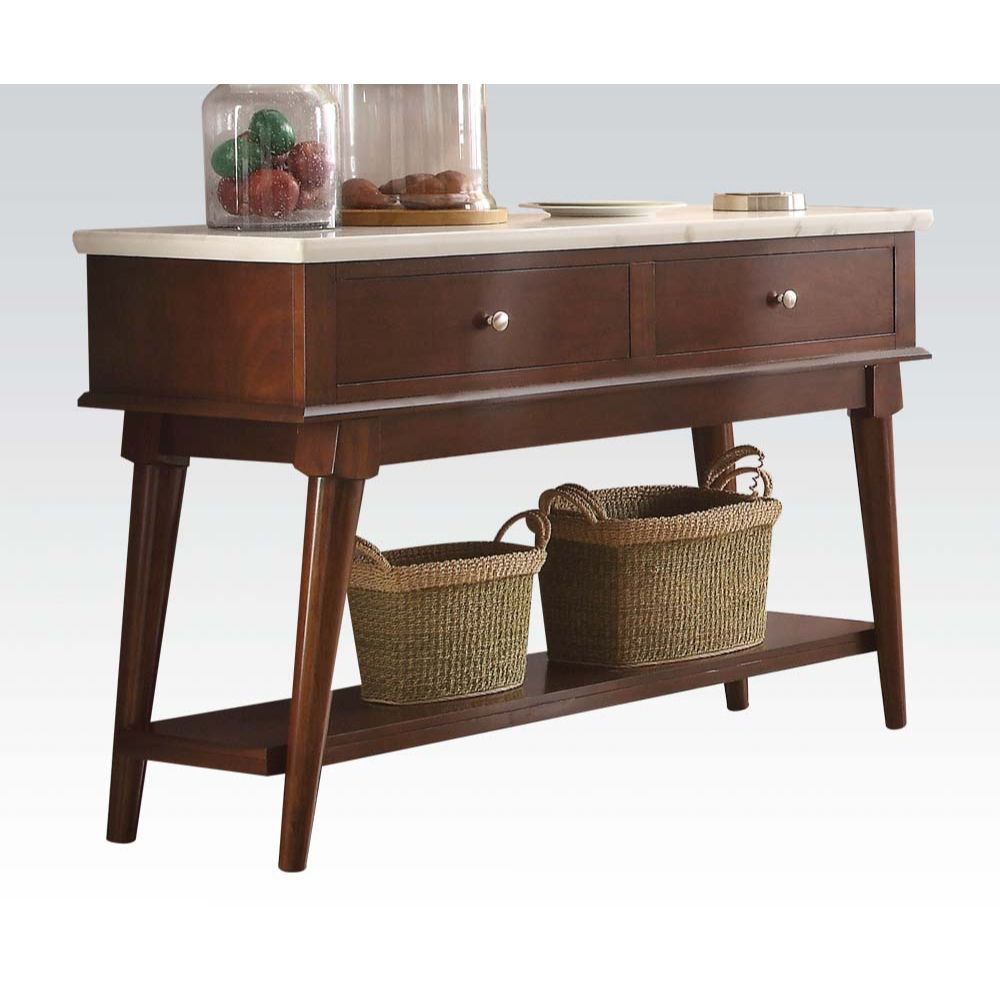 Gasha - Server - White Marble Top & Walnut, dark brown