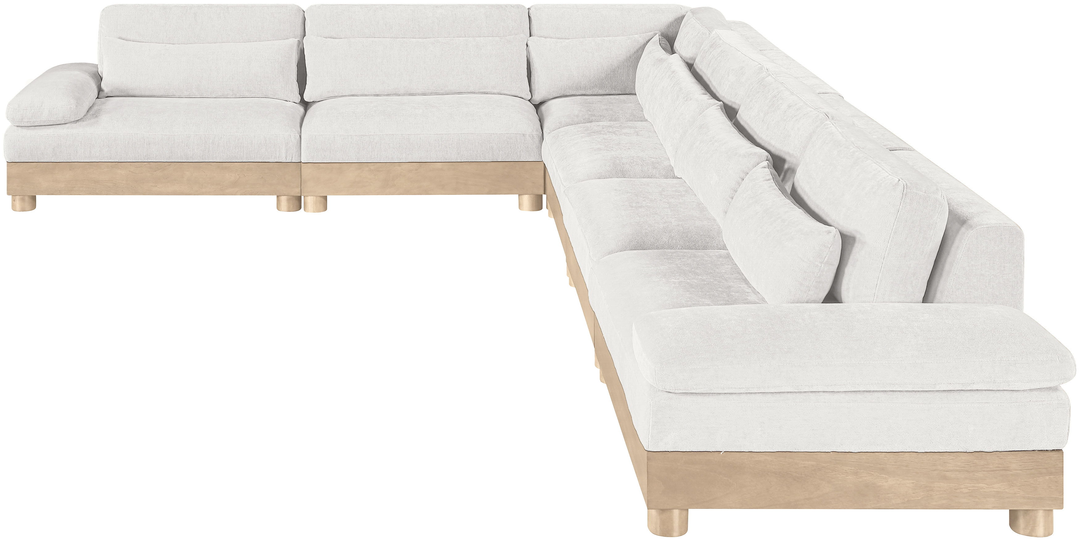 Turin - 167.75" Chenille Fabric Upholstered 6 Piece Modular Sectional - Cream / Natural Oak