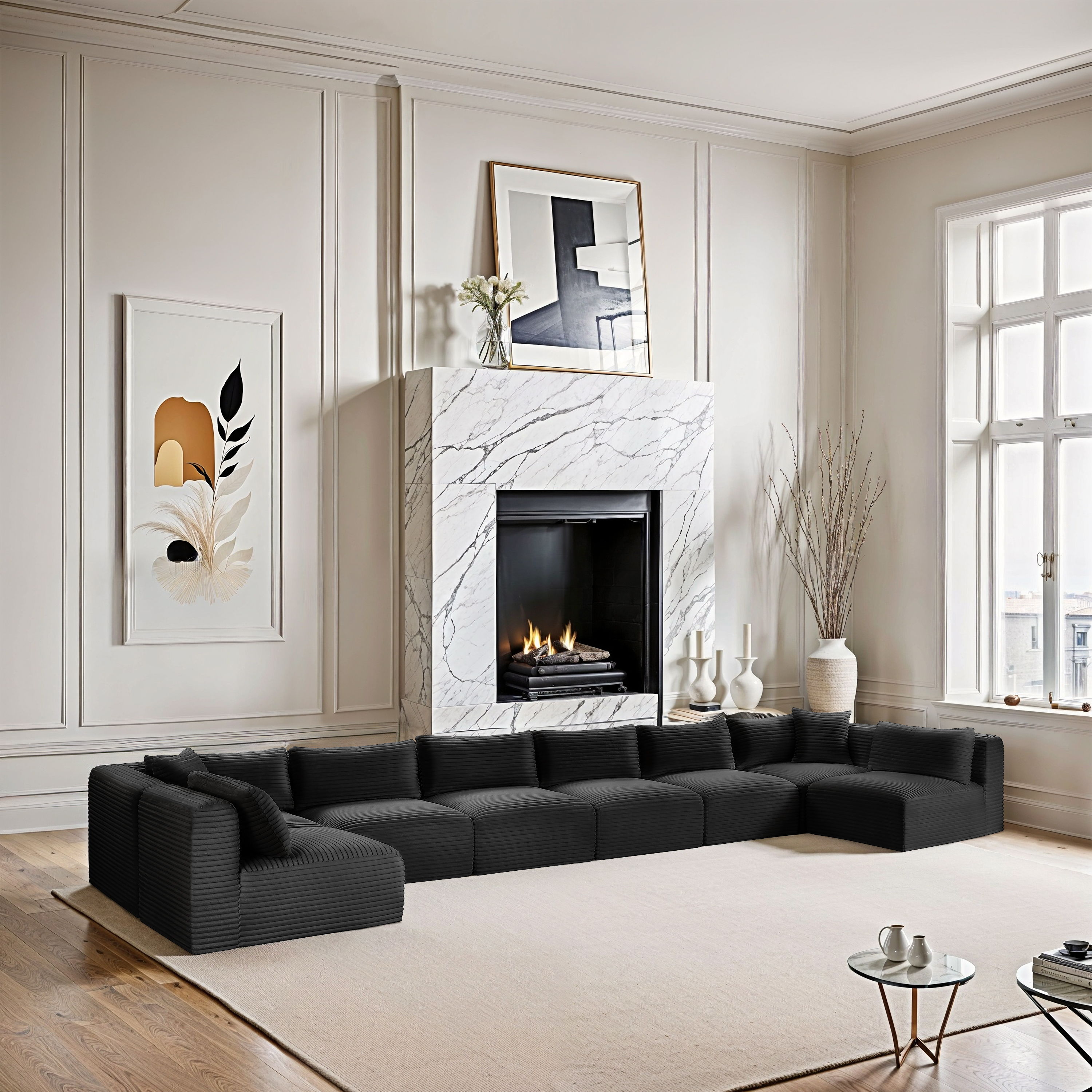Shaggy - 8 Piece Modular U-Shaped Armless Sectional - Black