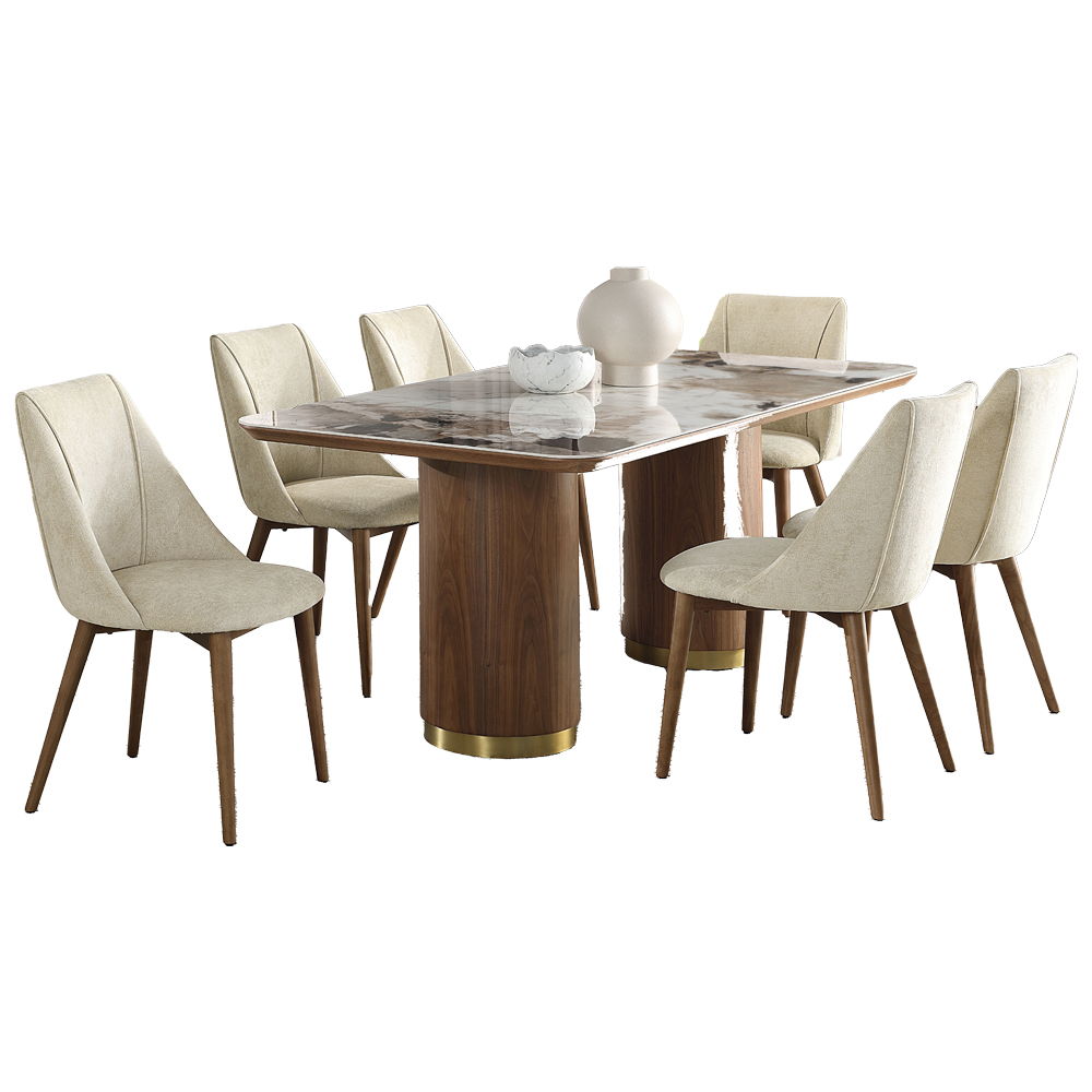 Willene - Dining Table With Ceramic Top - Walnut, dark brown, view 4