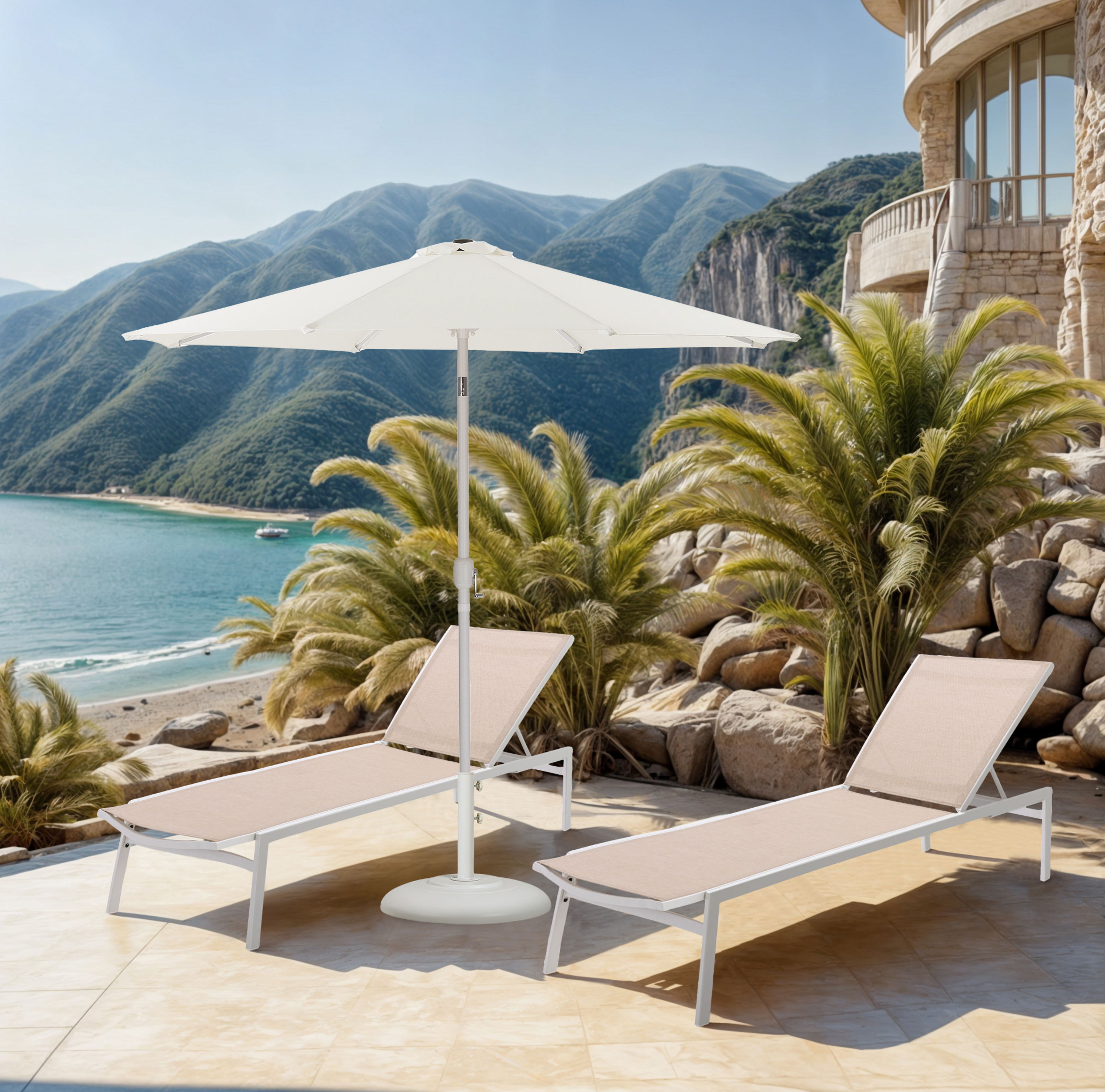 Fiji - Aluminum Patio Umbrella With Round White Base - White