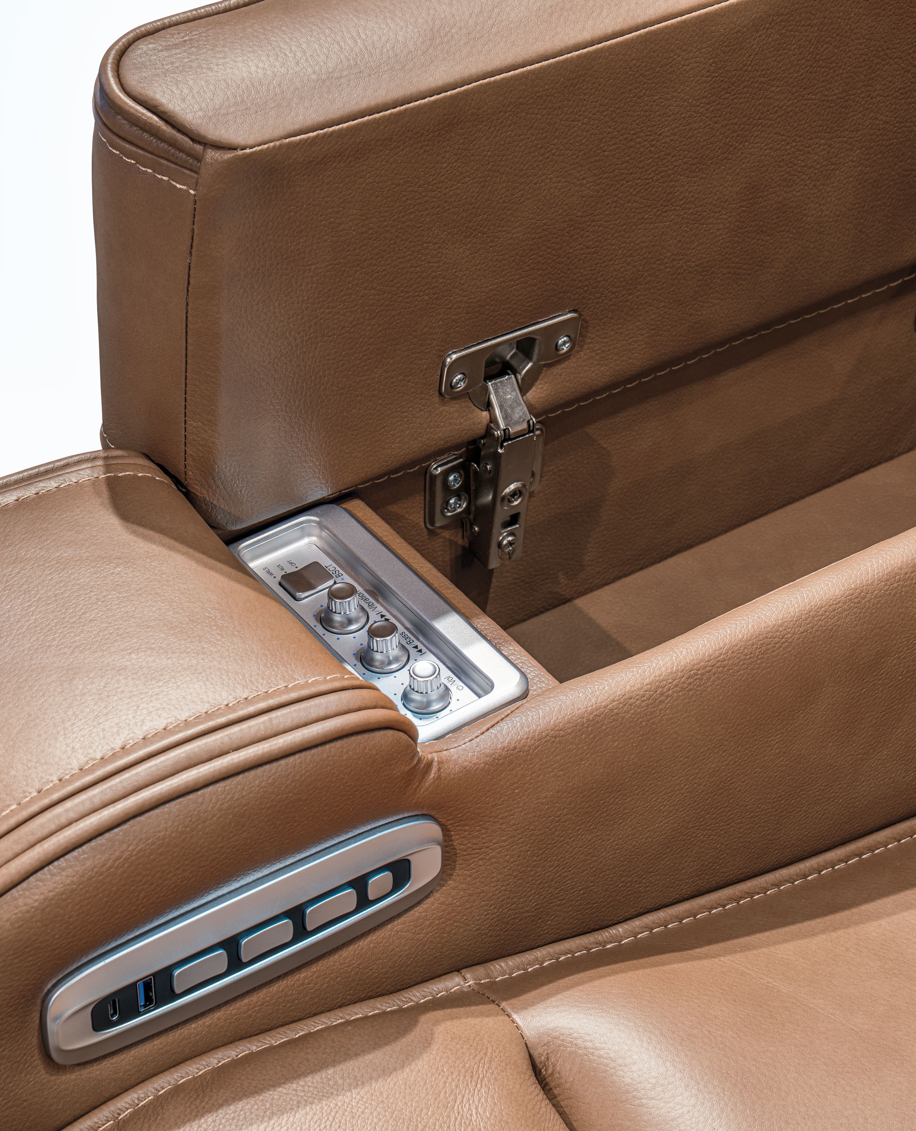 Ashley Furniture Knightington - Power Reclining Loveseat With Audio Console - Caramel - Image 10