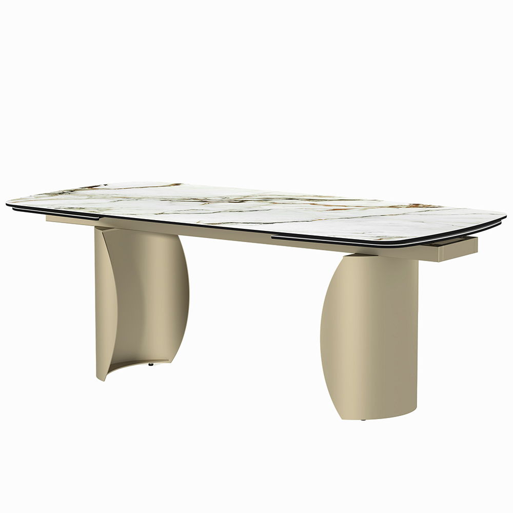 Cora - Dining Table - Ceramic Top & Golden Champange, white, view 2