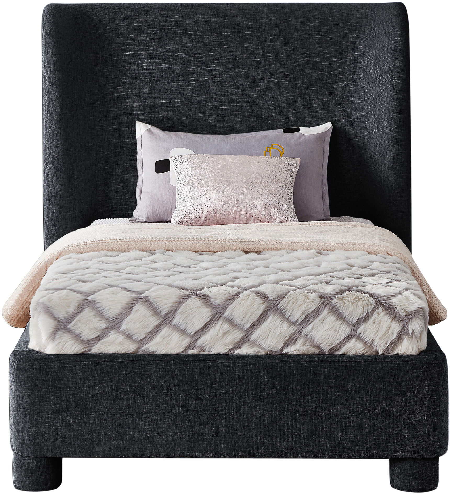 Penny - Chenille Fabric Twin Bed - Black