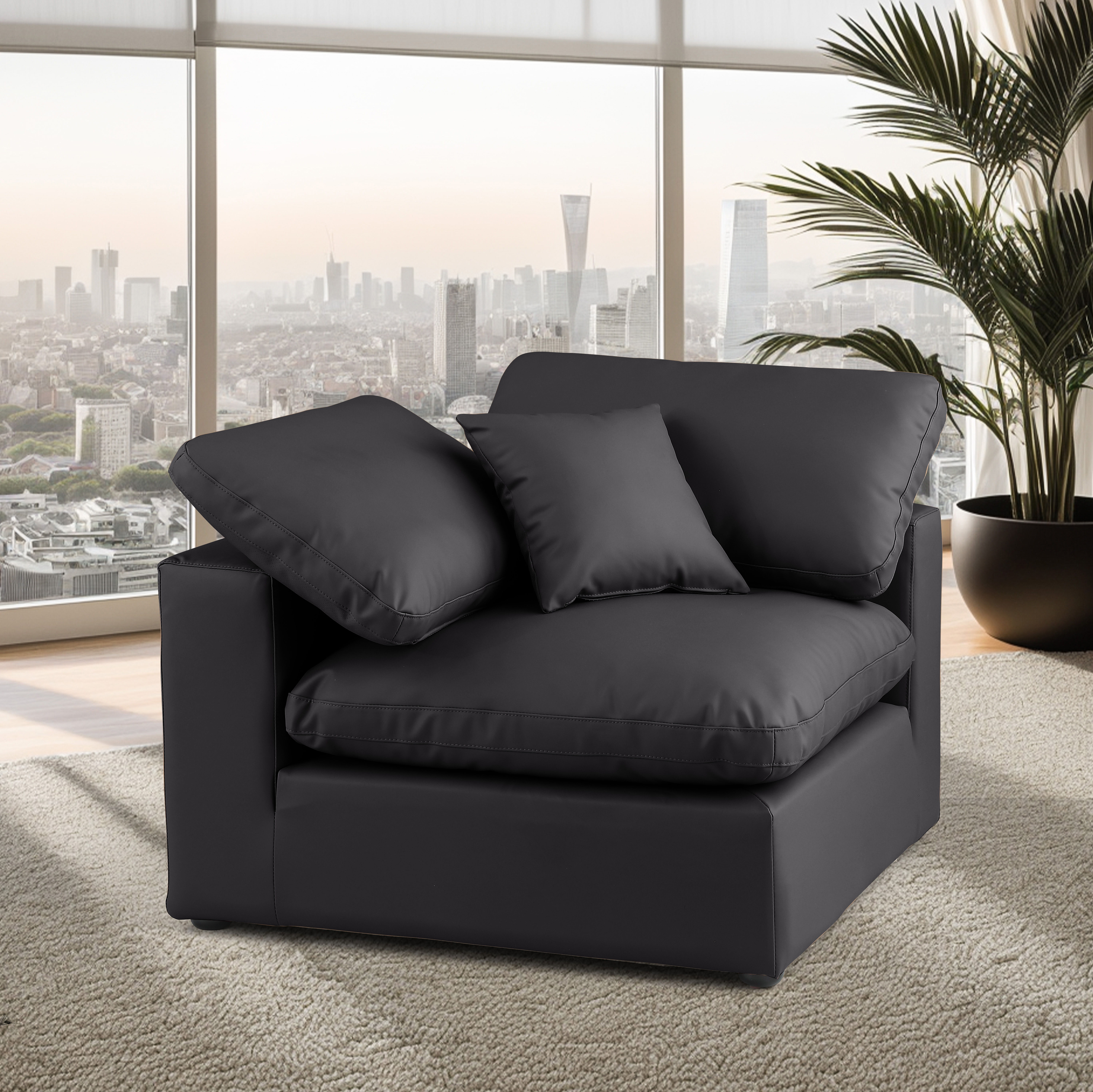 Comfy - Faux Leather Corner Chair - Black