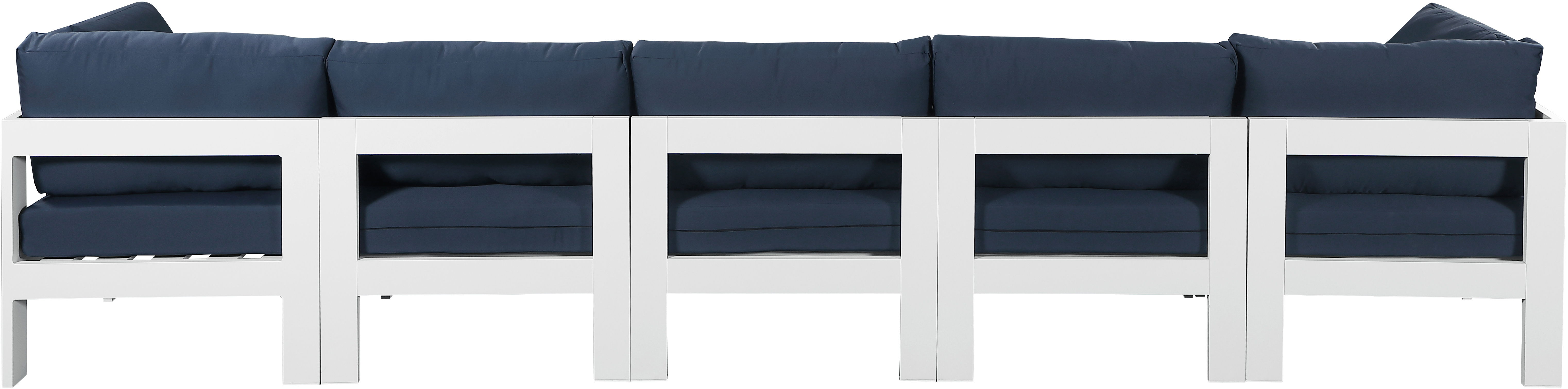 Nizuc - Outdoor Patio 5 Piece Modular Sofa With White Frame - Navy