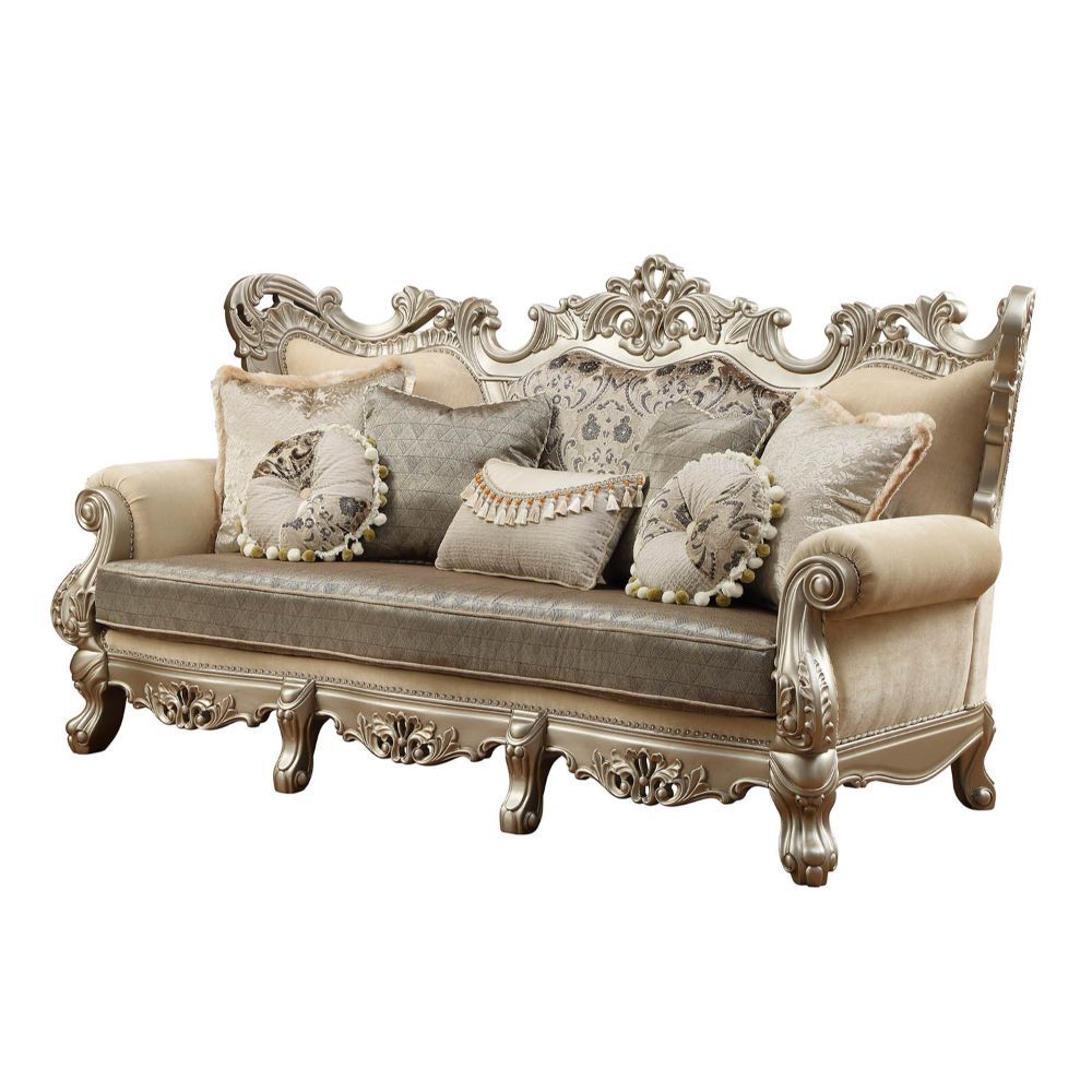 Ranita - Sofa With 7 Pillows - Fabric & Champagne, beige