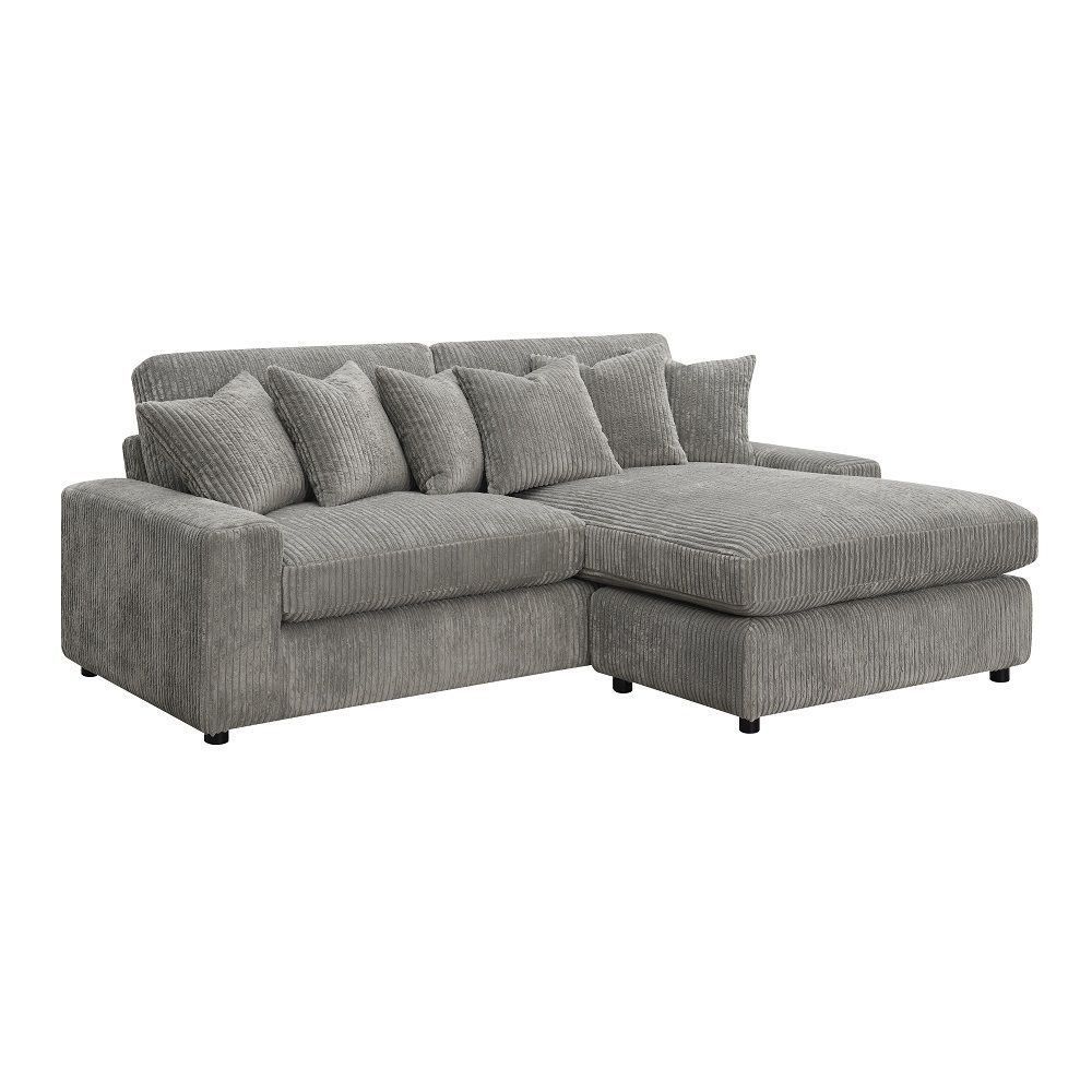 Tavia - Reversible Sectional Sofa With 6 Pillows - Gray Corduroy, gray, view 2