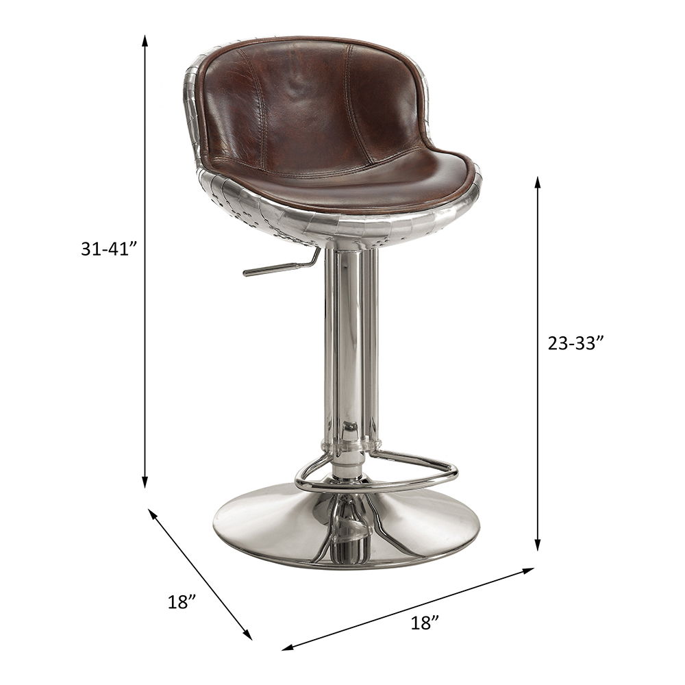 Brancaster - Adjustable Stool With Swivel - Vintage Brown Top Grain Leather & Aluminum, dark brown, view 6