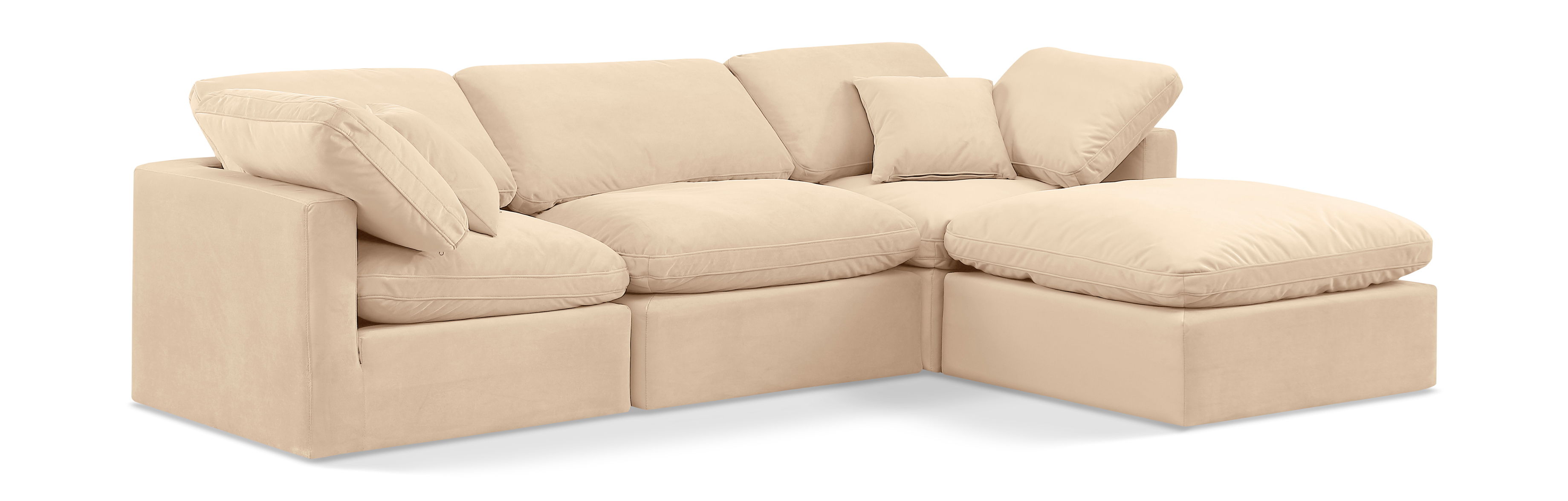 Indulge - Velvet 4 Piece Modular Sectional With Chaise - Beige