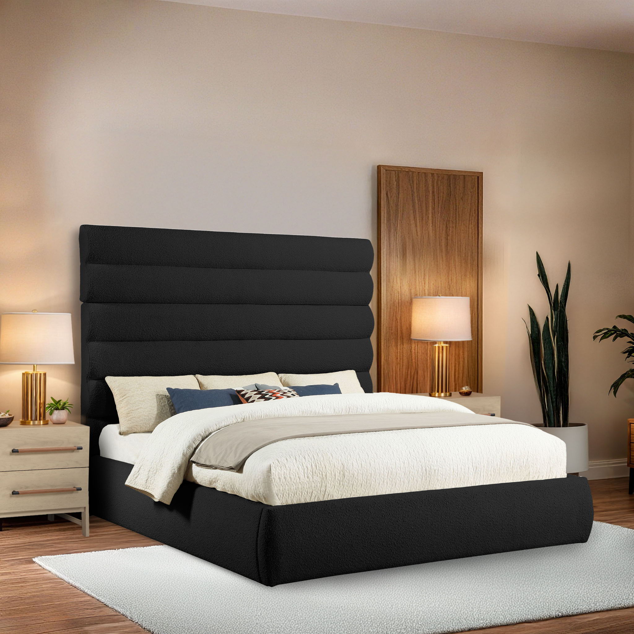 Adam - Boucle Fabric King Bed With 70.5" Headboard - Black