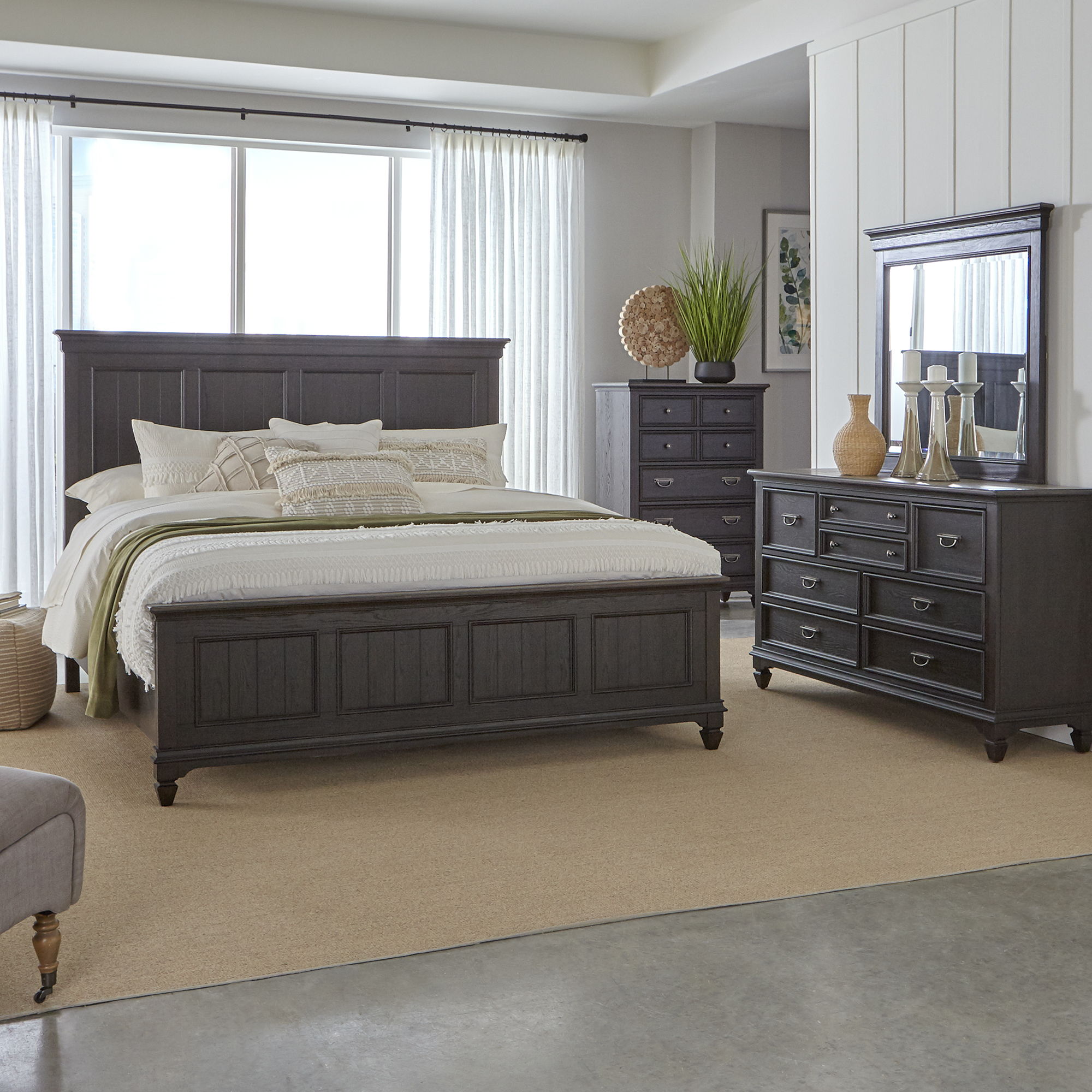 Liberty Furniture Allyson Park - Queen Panel Bed, Dresser & Mirror, Chest - Dark Brown