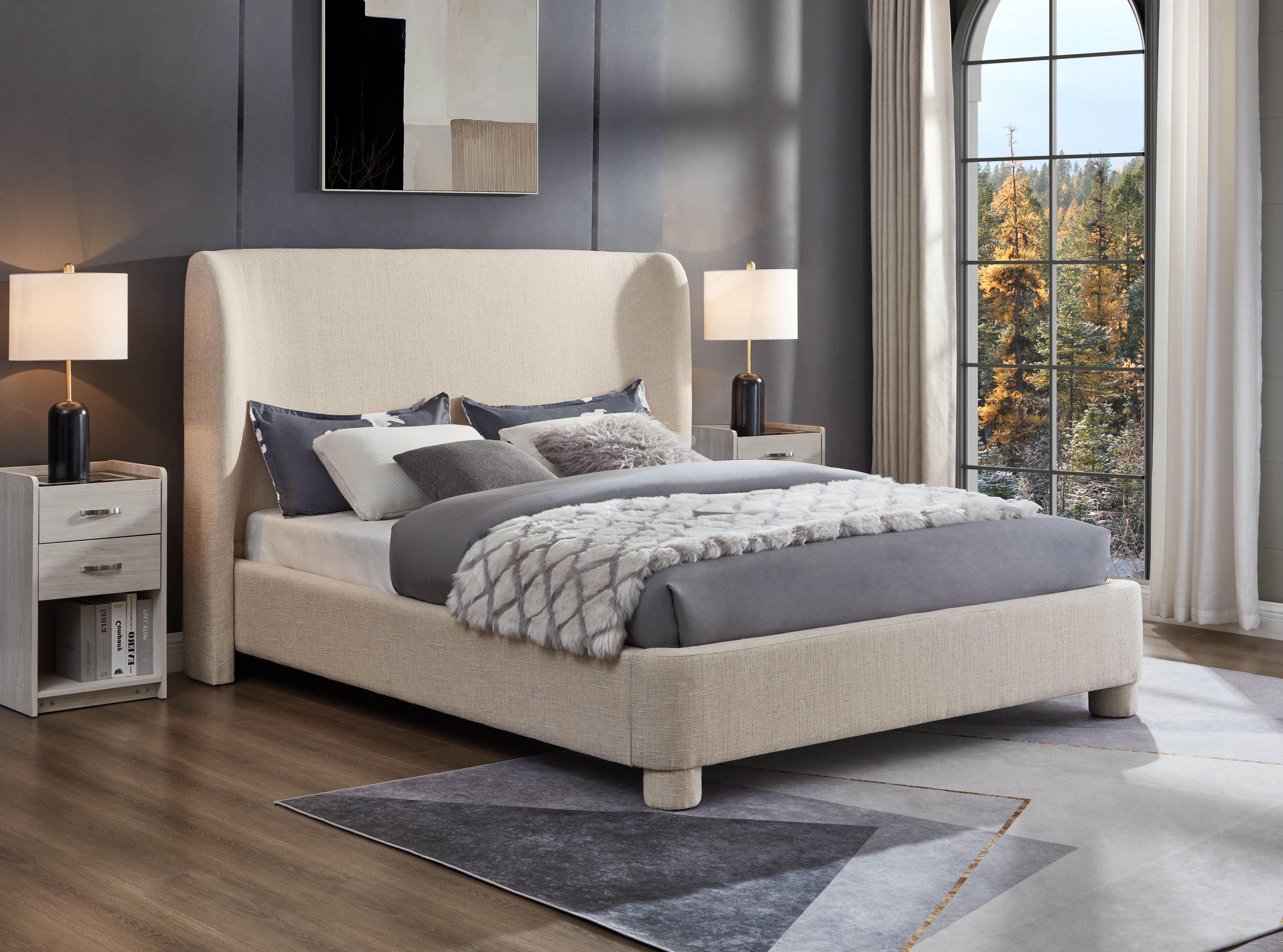 Penny - Polyester Fabric King Bed - Beige