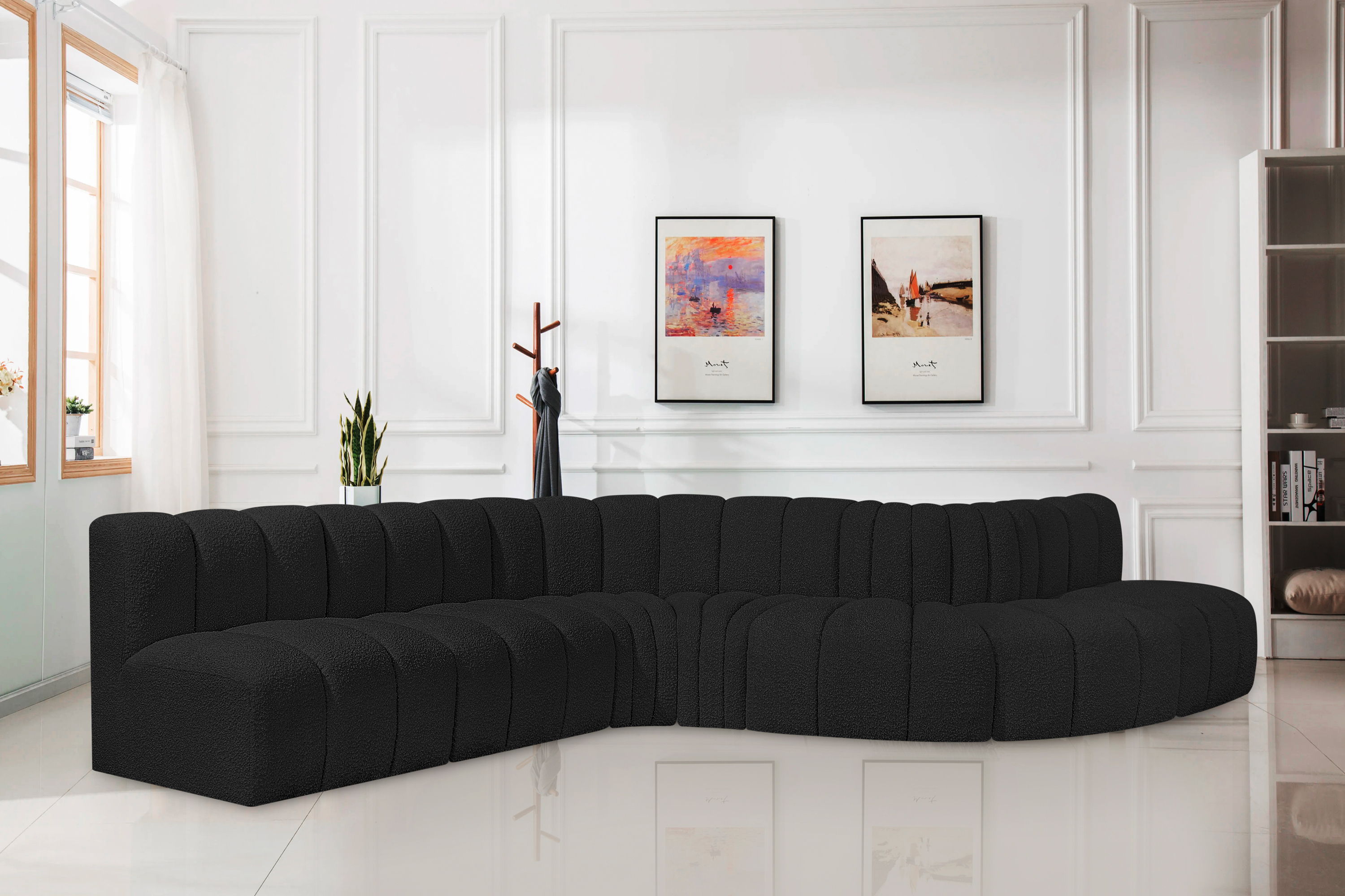 Arc - Boucle Fabric 7 Piece Modular Sofa - Black