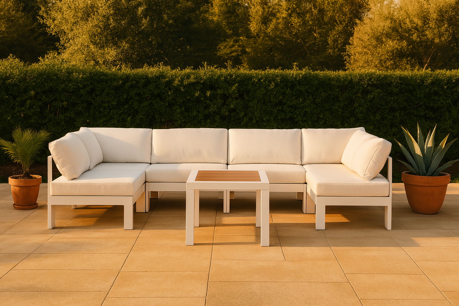 Nizuc - Outdoor Patio 6 Piece Modular U-Shaped Sectional With White Frame - White