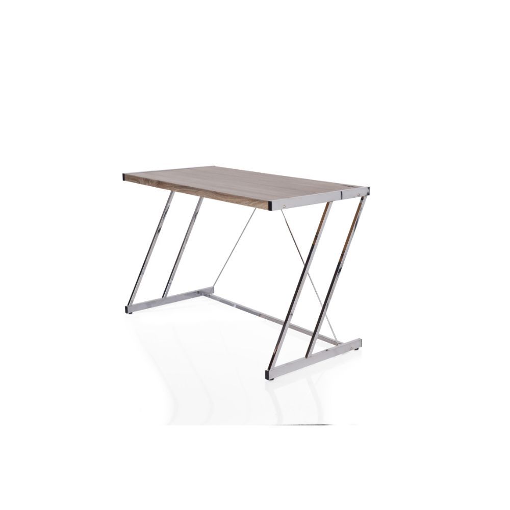 Finis - Writing Desk With USB - Weathered Oak & Chrome, silver
