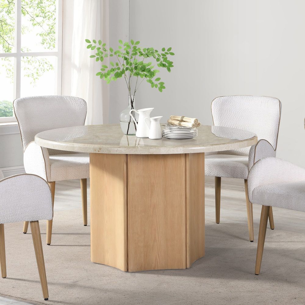 Adalynn - Round Dining Table With Marble Top - Gray & Weathered Gray Oak Image