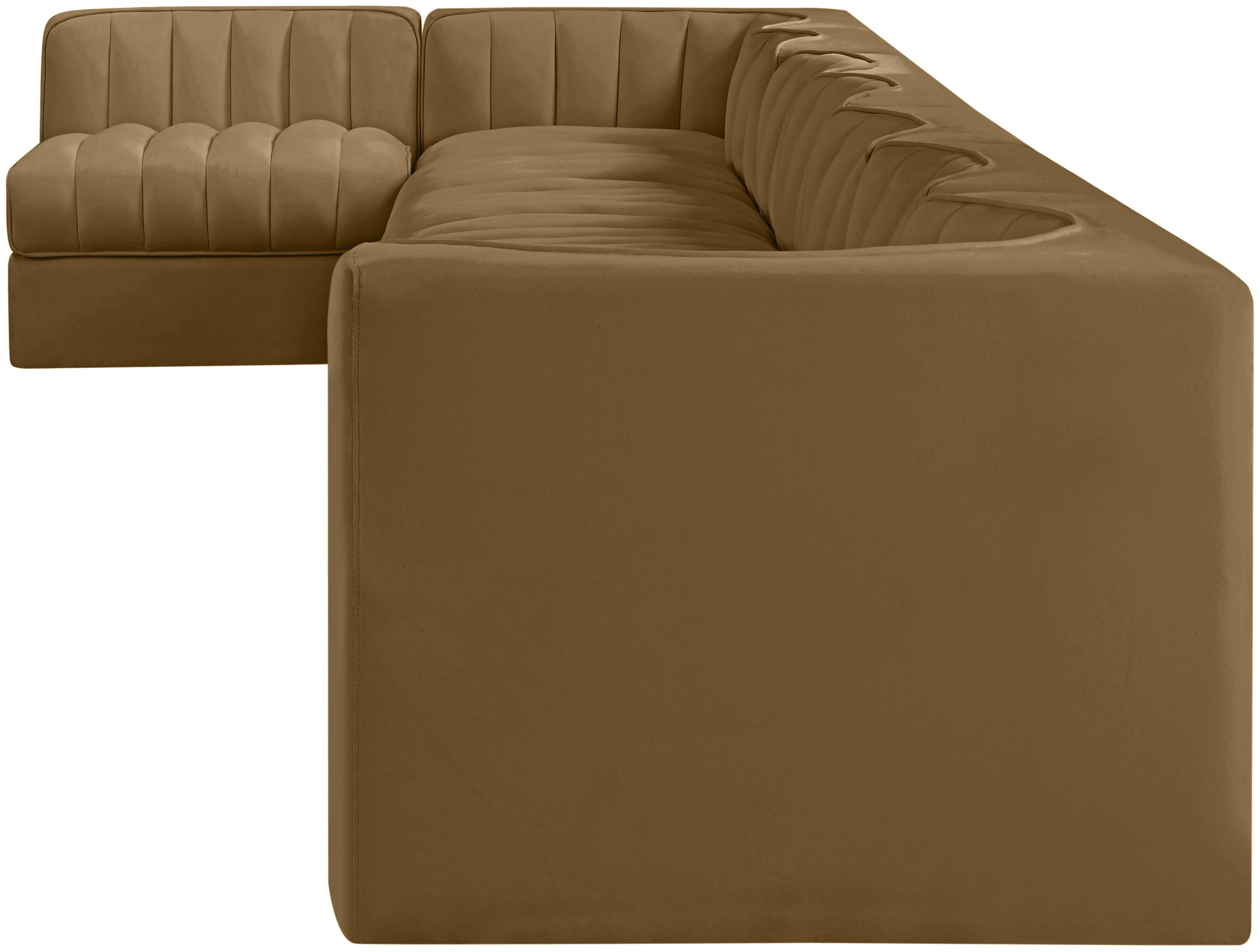 Rummi - Velvet Performance Fabric Upholstered 8 Piece Modular Sectional, L-Shaped (Right) - Saddle