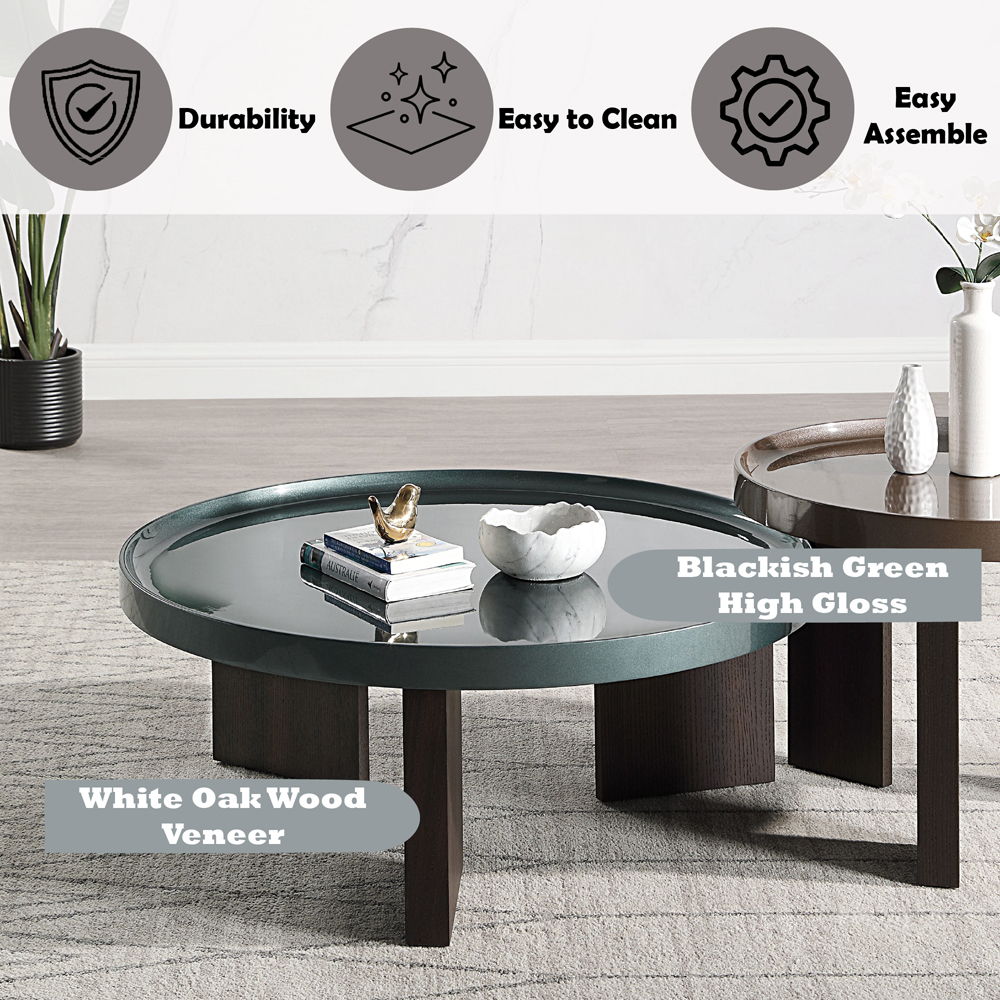 Lakita - Coffee Table - Blackish Green High Gloss & Smoked Oak, dark green, view 5
