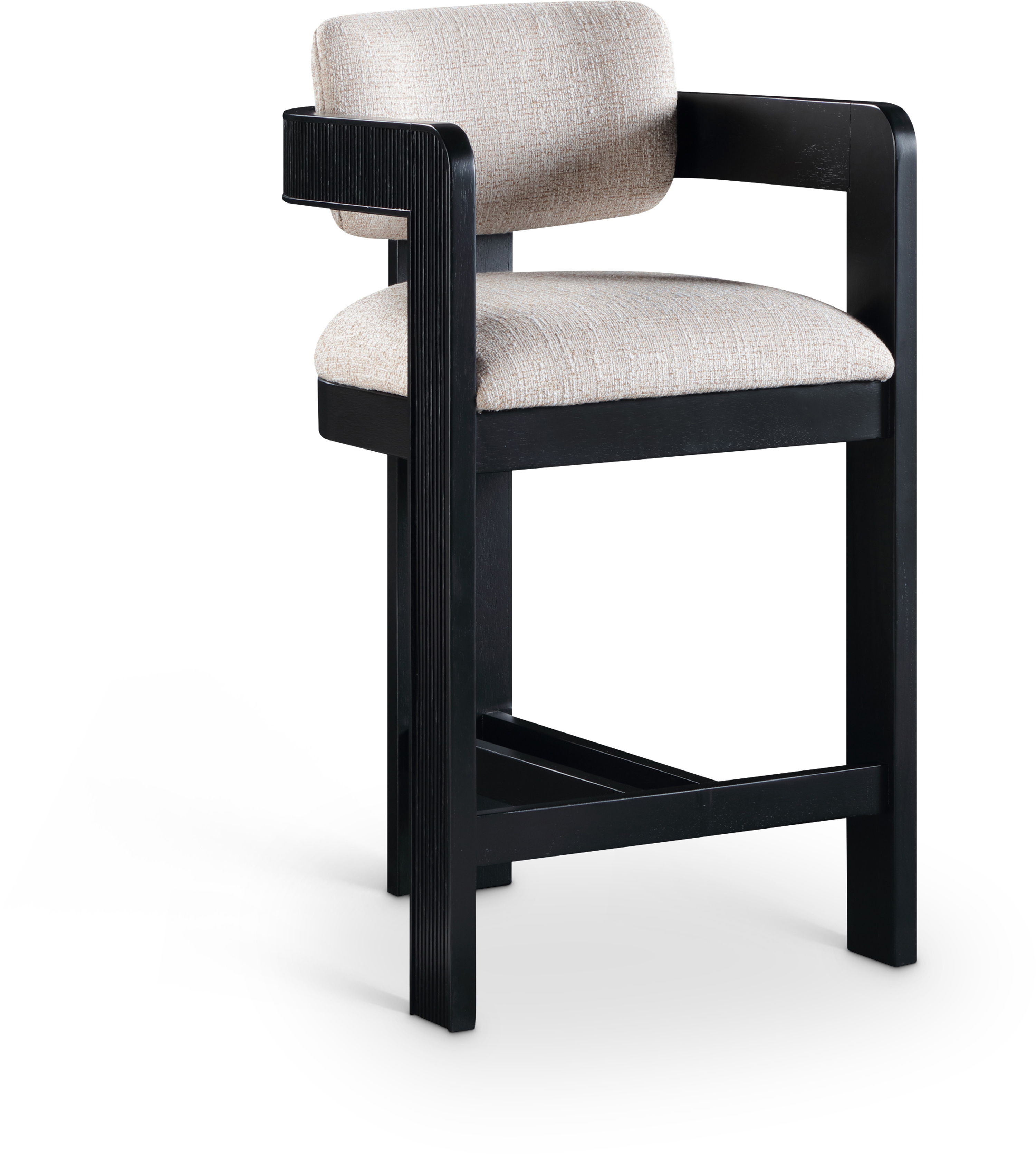 Sacha - Linen Stool With Black Base - Beige