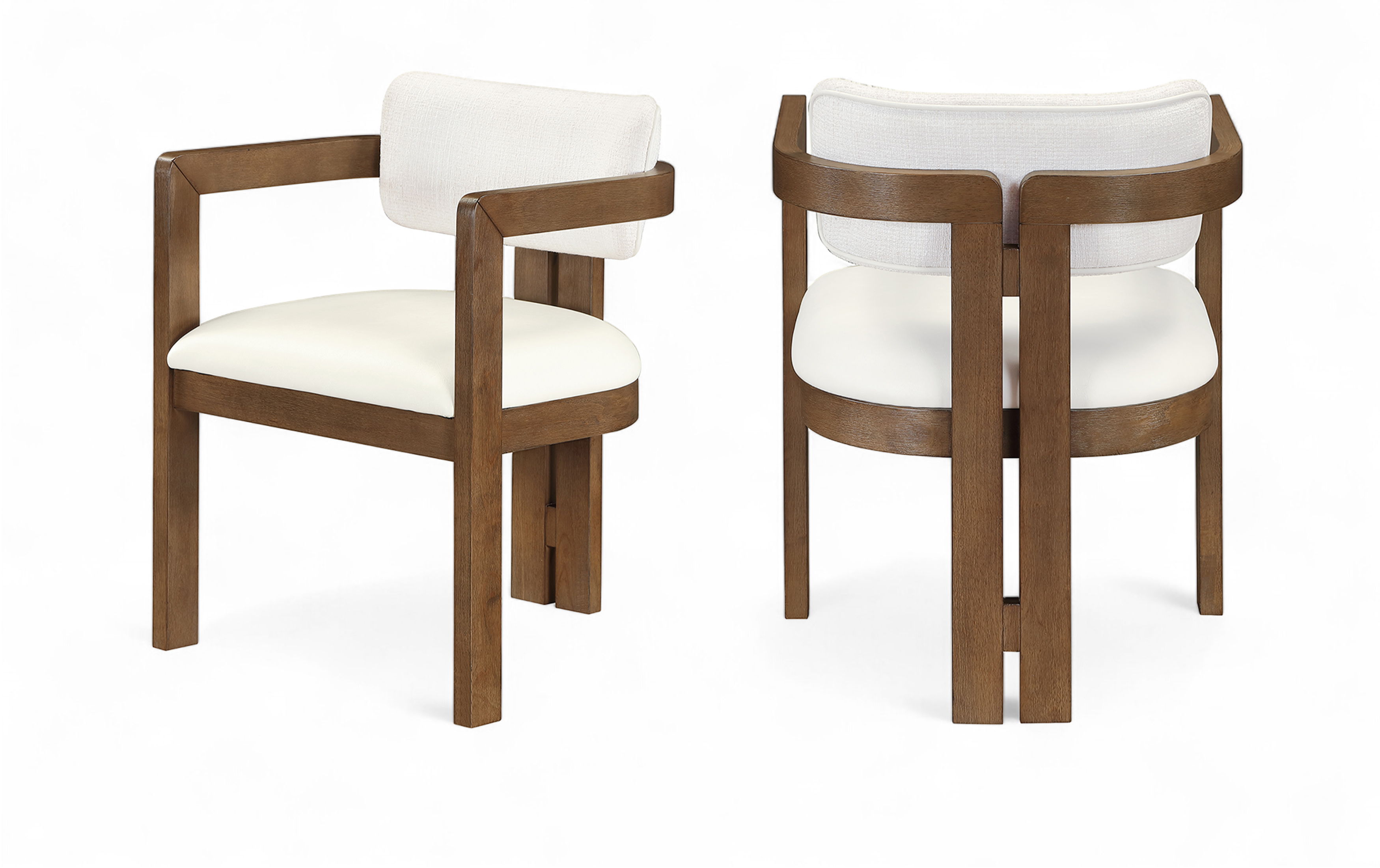 Ravina - Vegan Leather and Linen Textured Fabric Upholstered Dining Chair (Set of 2) - Cream / Stained Brown