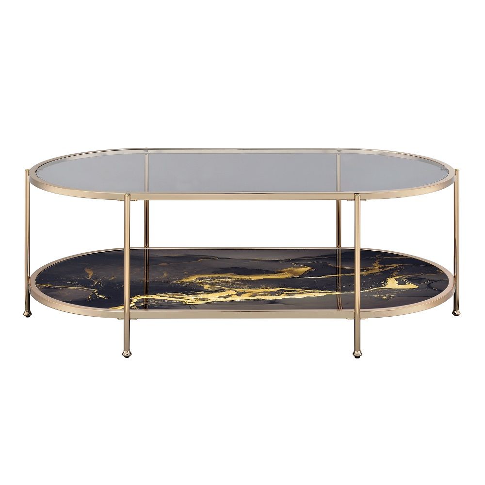 Fiorella - Coffee Table - Black Marble Print & Champagne, black, view 6