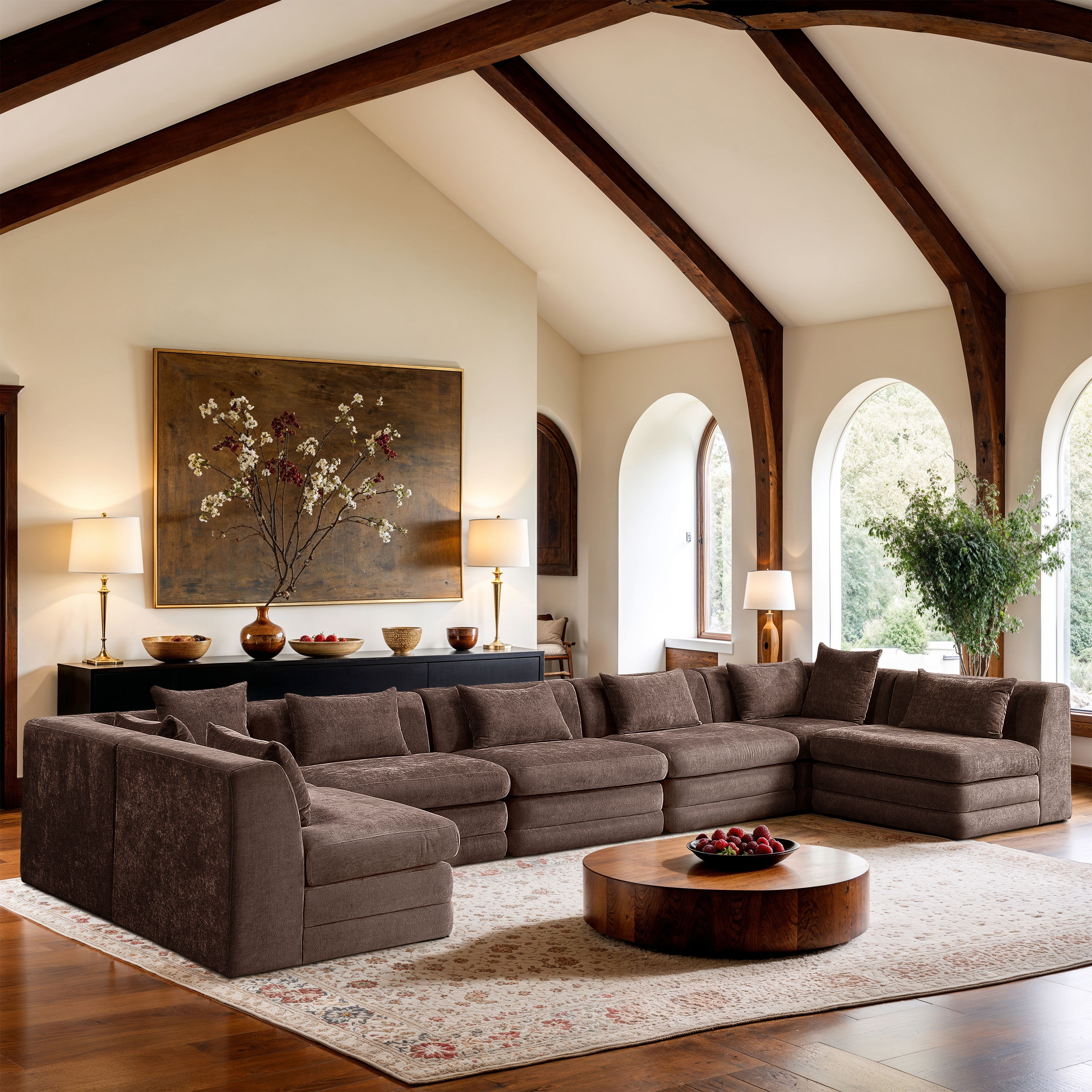 Stellar - 7 Piece Chenille Fabric 190" Upholstered Modular Sectional - Brown