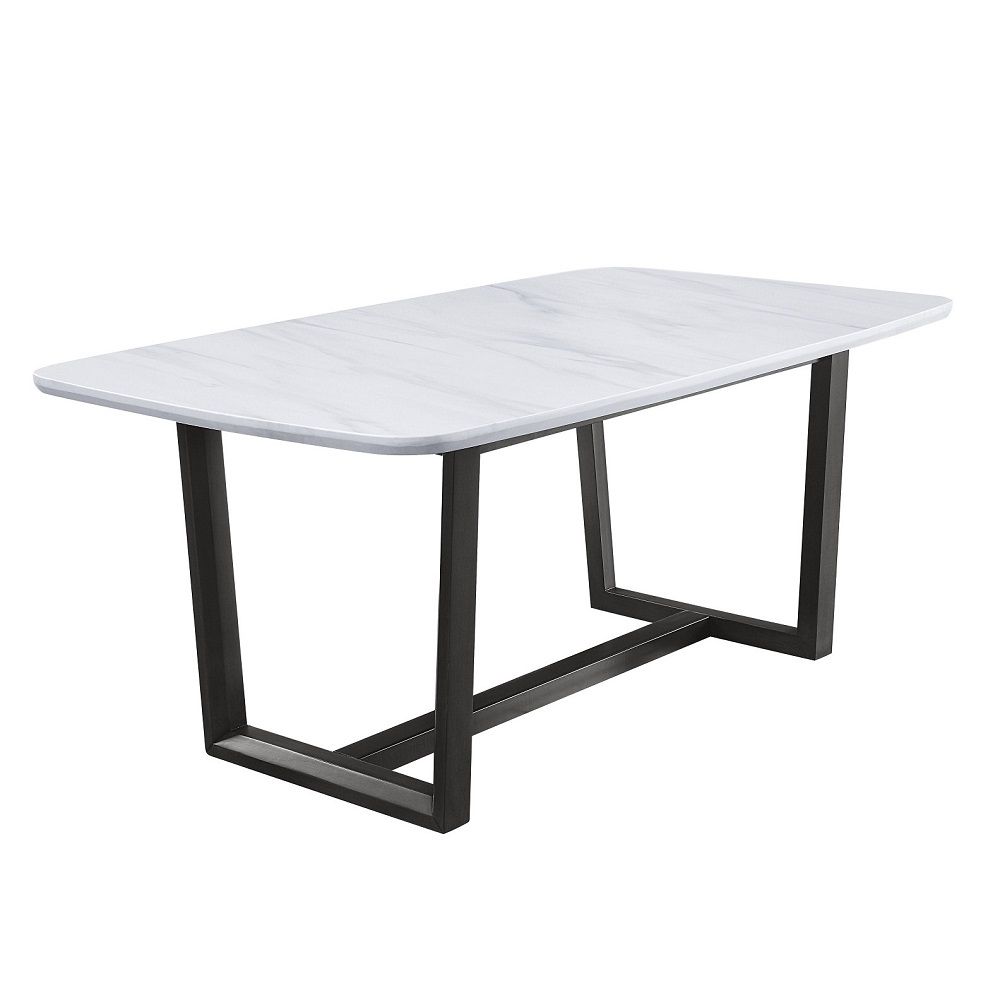Madan - Dining Table With Marble Top - Marble Top & Weathered Gray, white, view 2