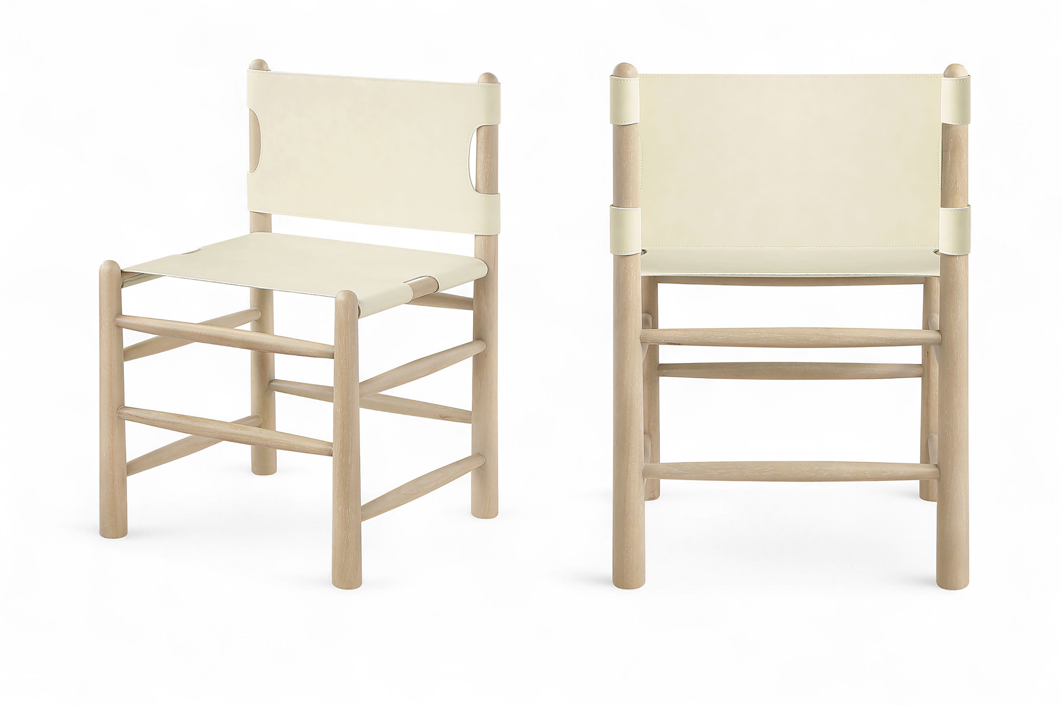Santos - Vegan Leather Upholstered Dining Chair (Set of 2) - Cream / Stained Natural