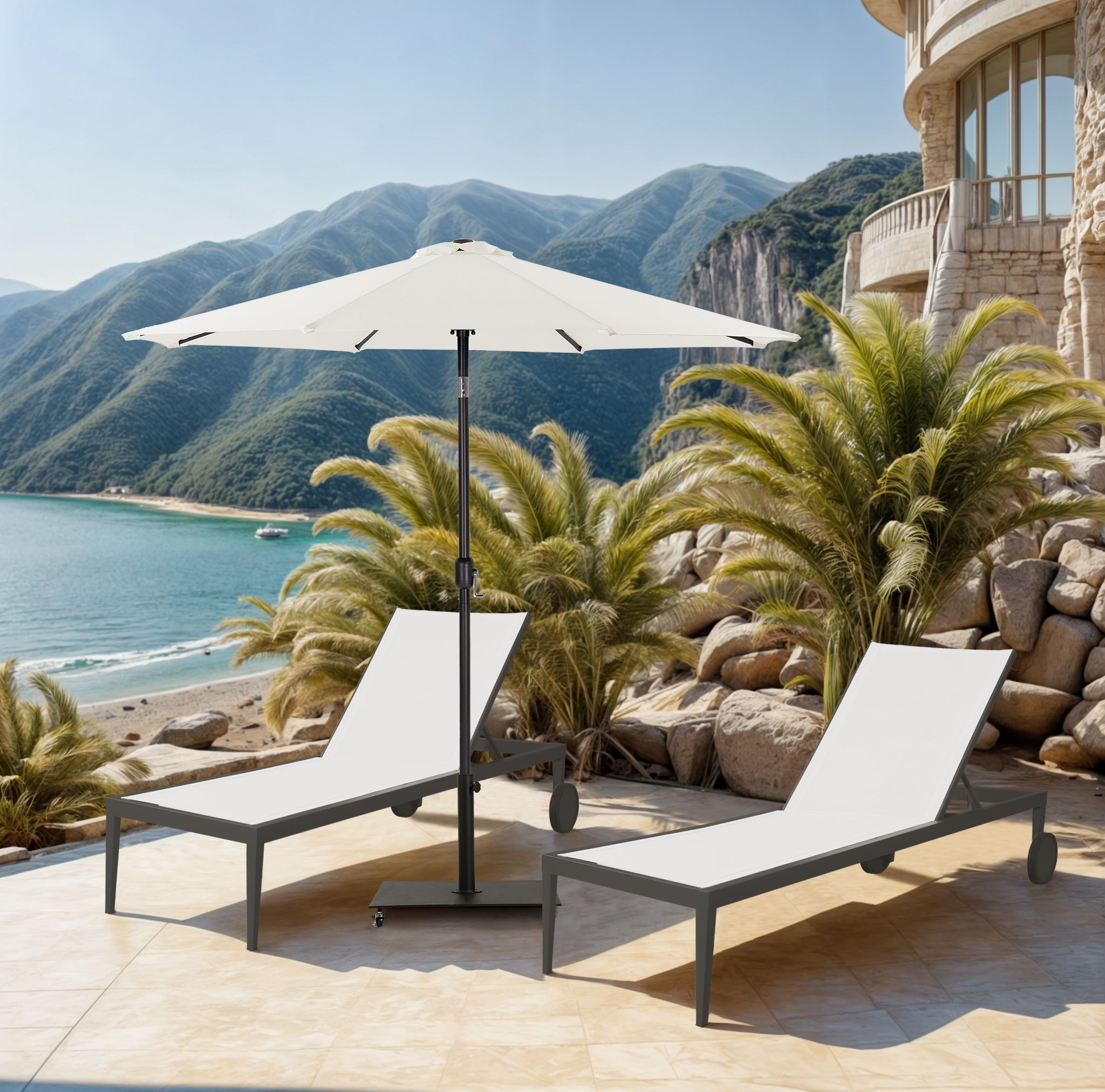 Fiji - Patio Umbrella With Black Pole - White