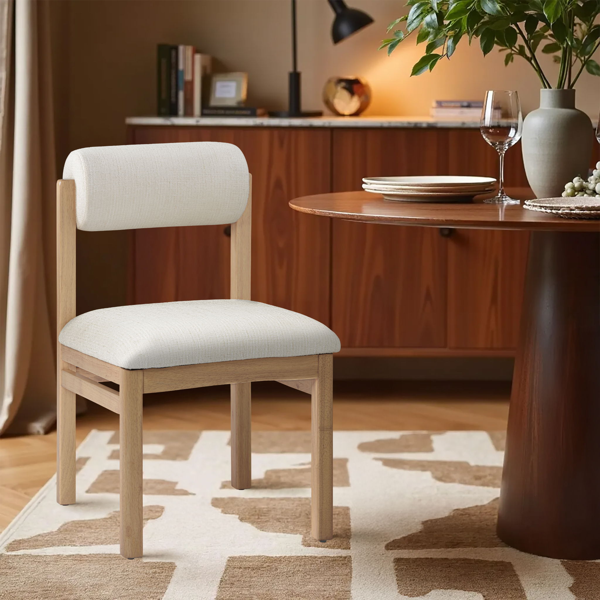 Roundhill - Linen Textured Fabric Dining Chair (Set of 2) - Cream