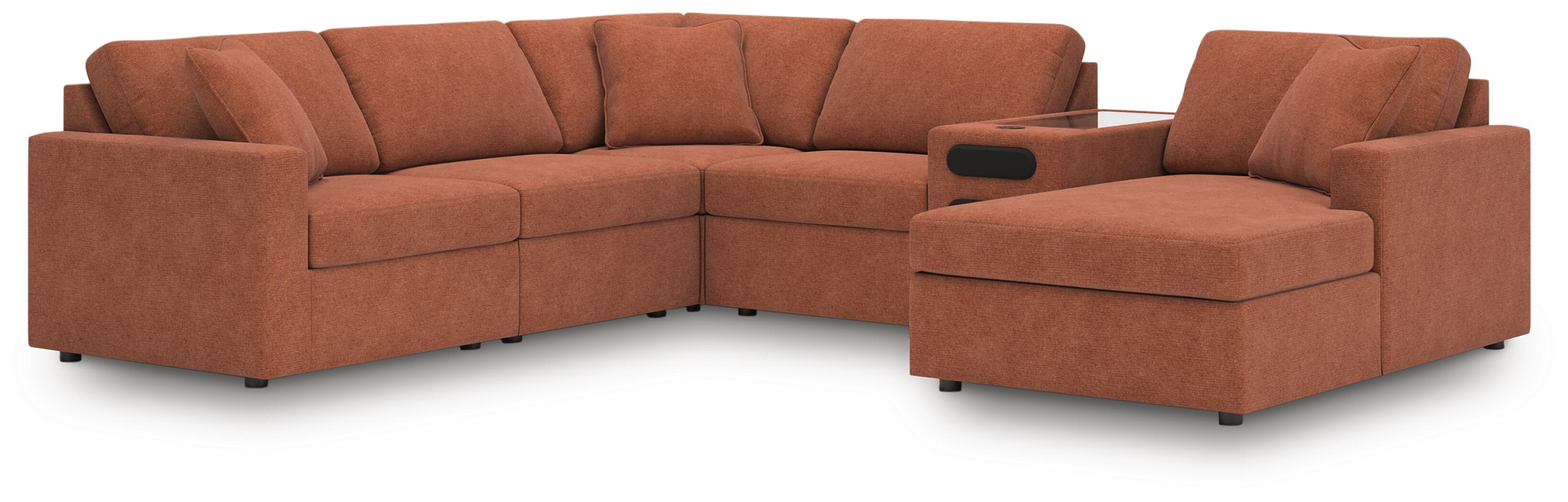 Modmax – 6-Piece Sectional With Audio System And Raf Corner Chaise – Spice