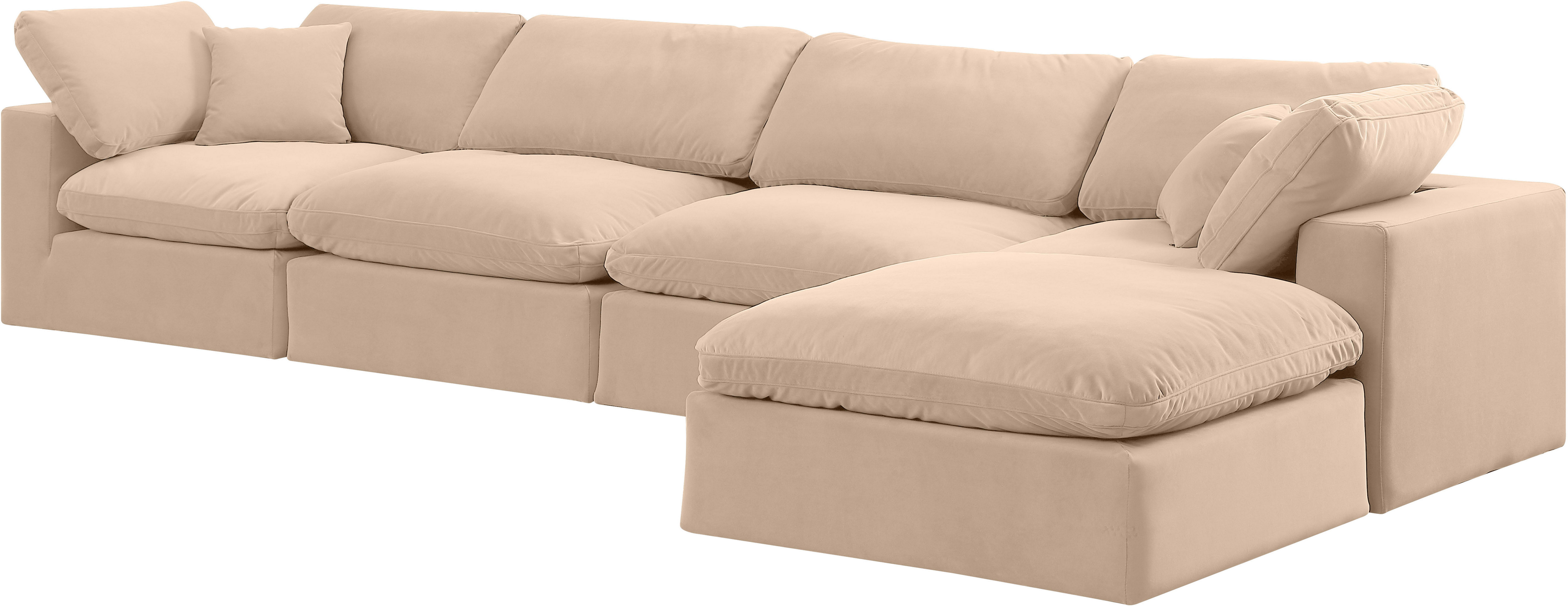 Comfy - 5 Piece Velvet Modular Sectional With Chaise - Light Beige