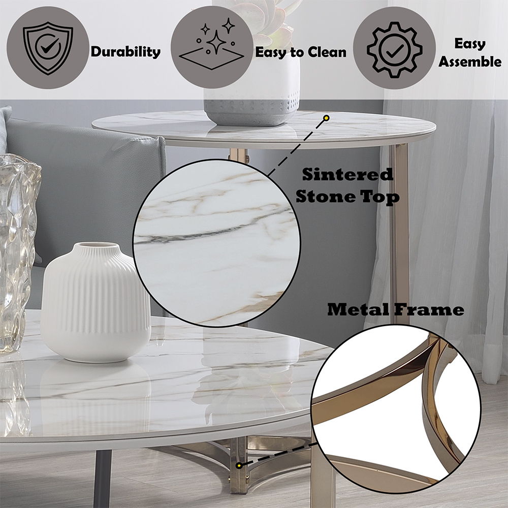 Zaidee - 23.5" End Table - Sintered Stone & Champagne, gold, view 4