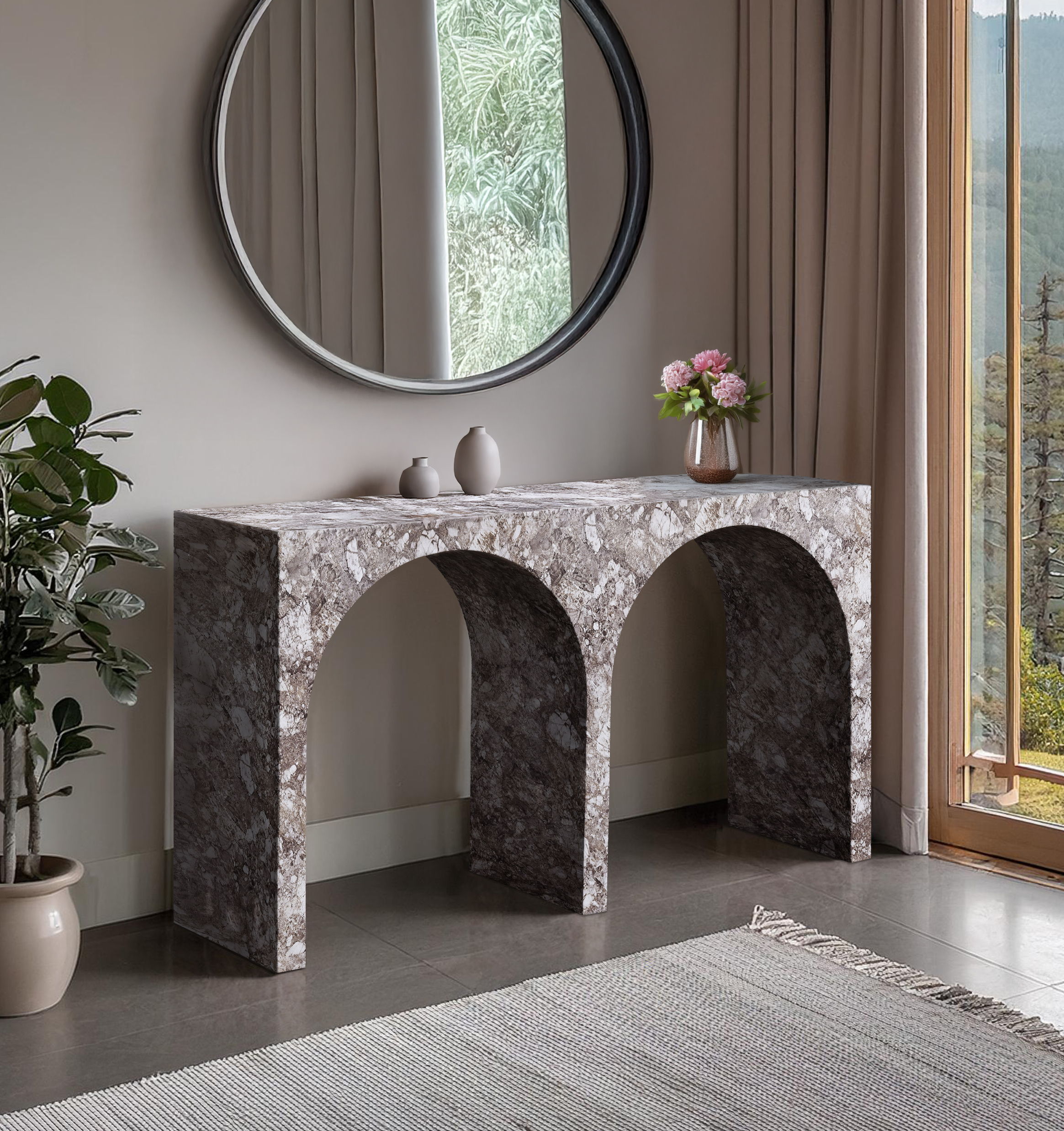 Faenza - Marble Finish Console Table - Brown