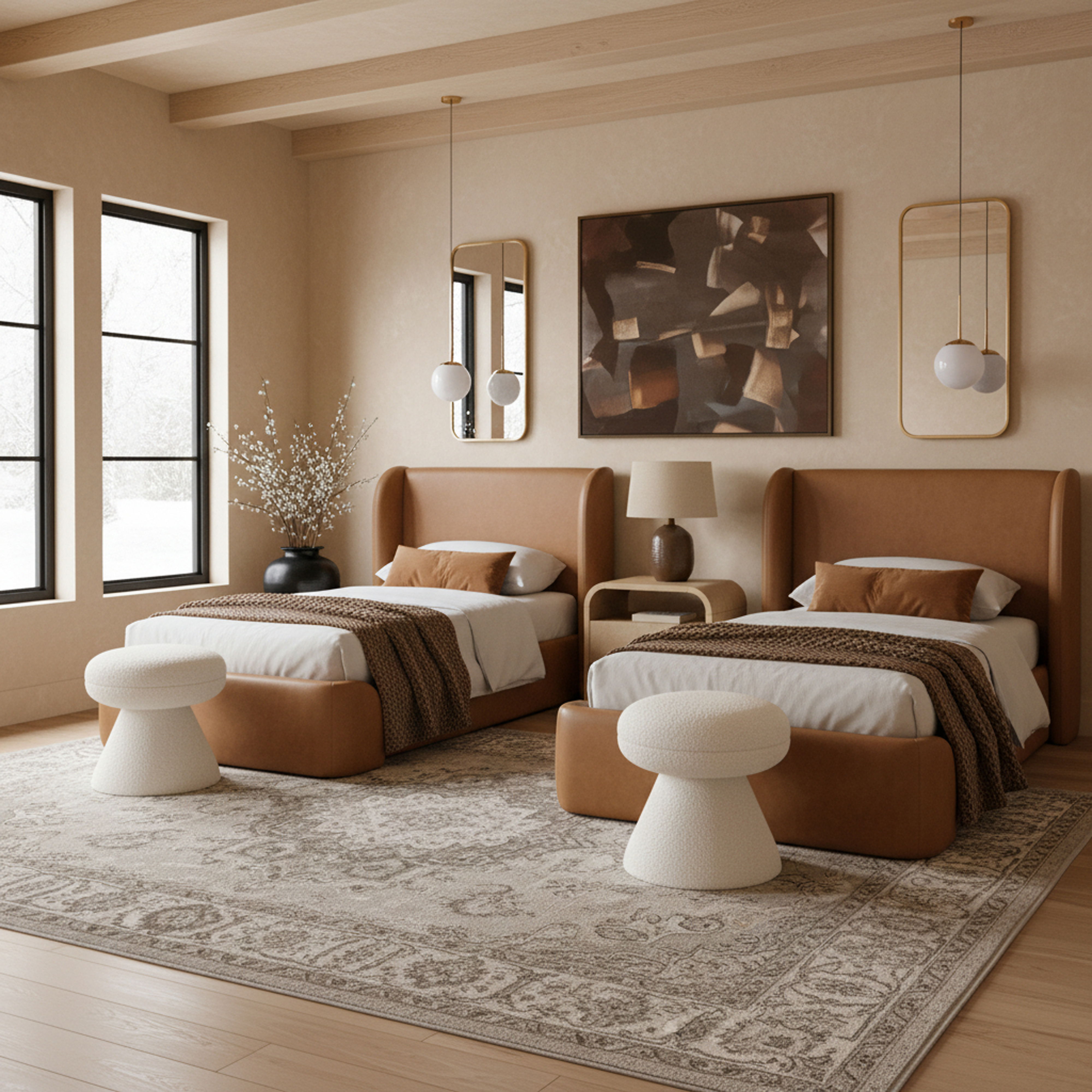 Warby - Vegan Leather Upholstered Twin Bed - Cognac