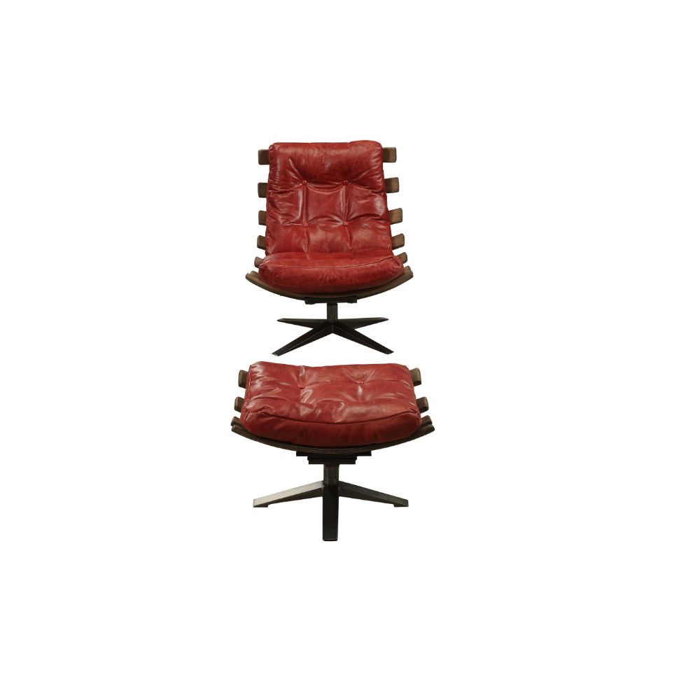 Gandy - Chair & Ottoman - Antique Red Top Grain Leather, red, view 4