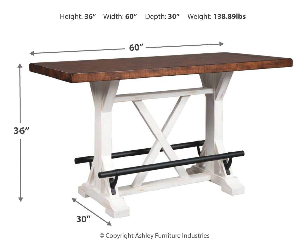 Ashley Furniture Valebeck - Rectangular Dining Room Counter Table - White / Brown - Image 4