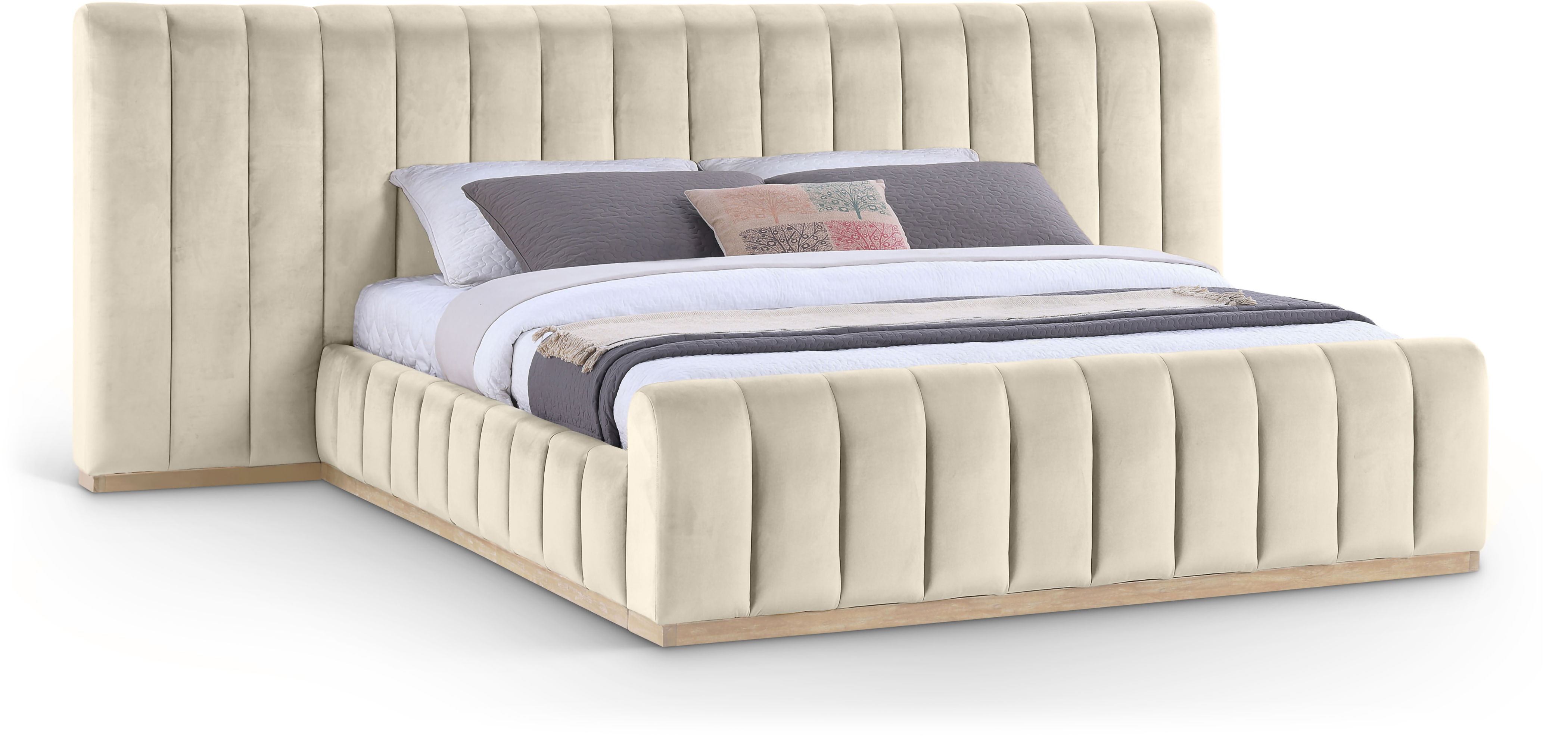 Amara - Velvet Upholstered King Bed - Cream