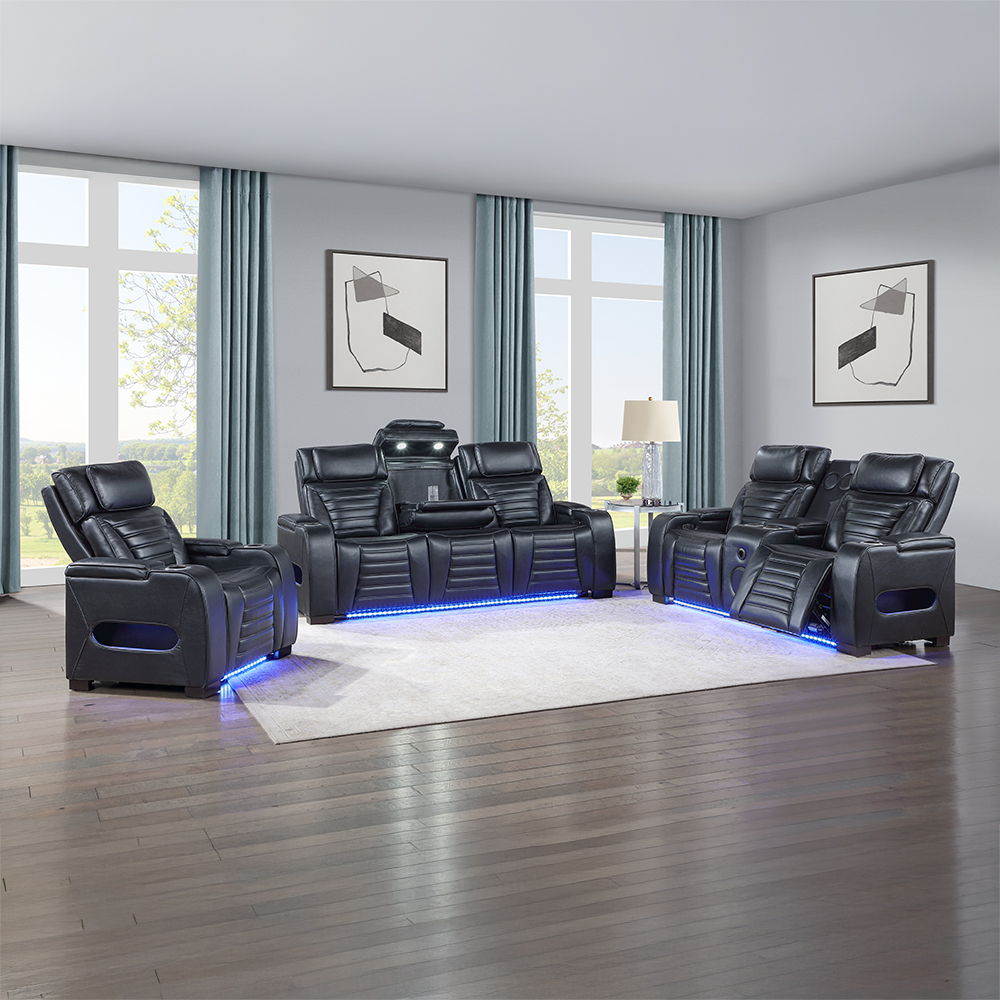Ephron - Power Motion Recliner With Power Headrest & LED - Black, black, view 2