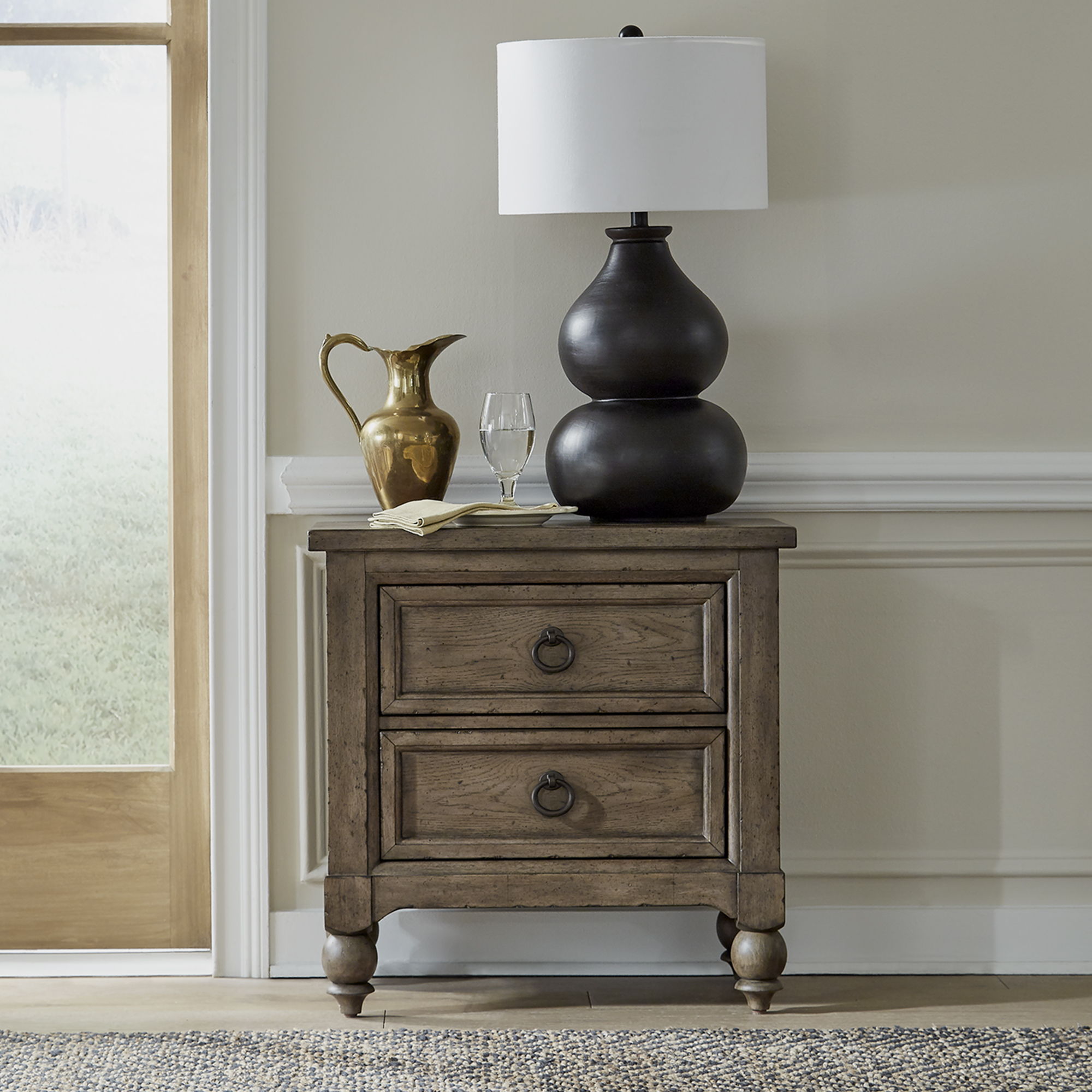 Liberty Furniture Americana Farmhouse - 2 Drawer Nightstand With Charging Station - Light Brown