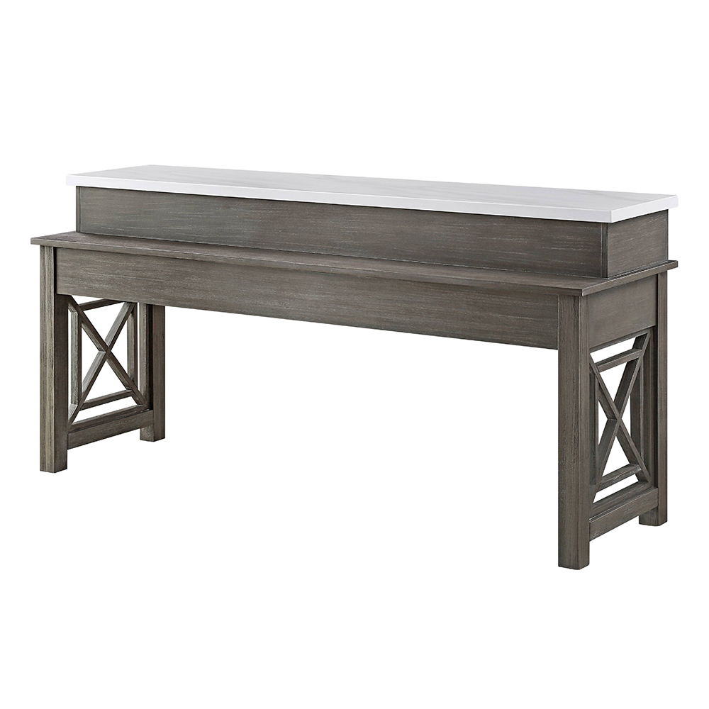 Wandella - 4 Piece Counter Height Table Set With USB - Beige Fabric, Marble Top & Weathered Gray, gray, view 2
