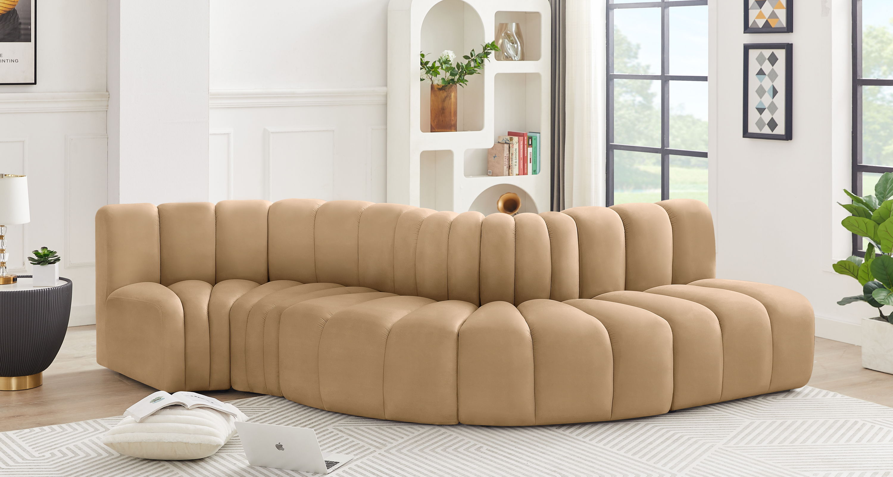 Arc - Velvet 5 Piece Modular Sofa - Camel