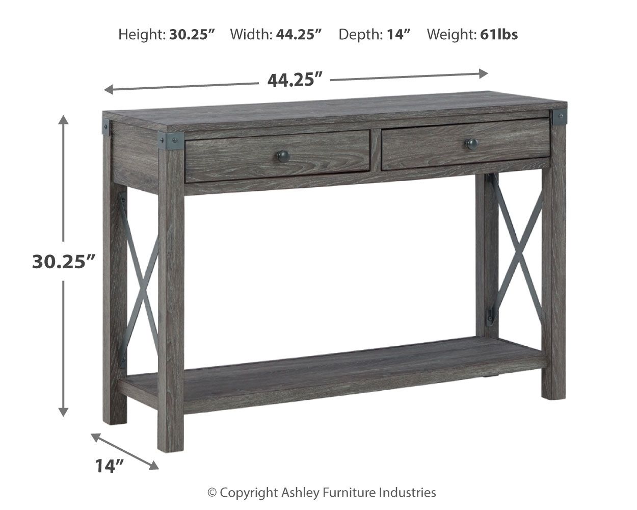Ashley Furniture Freedan - Console Sofa Table - Grayish Brown - Image 8
