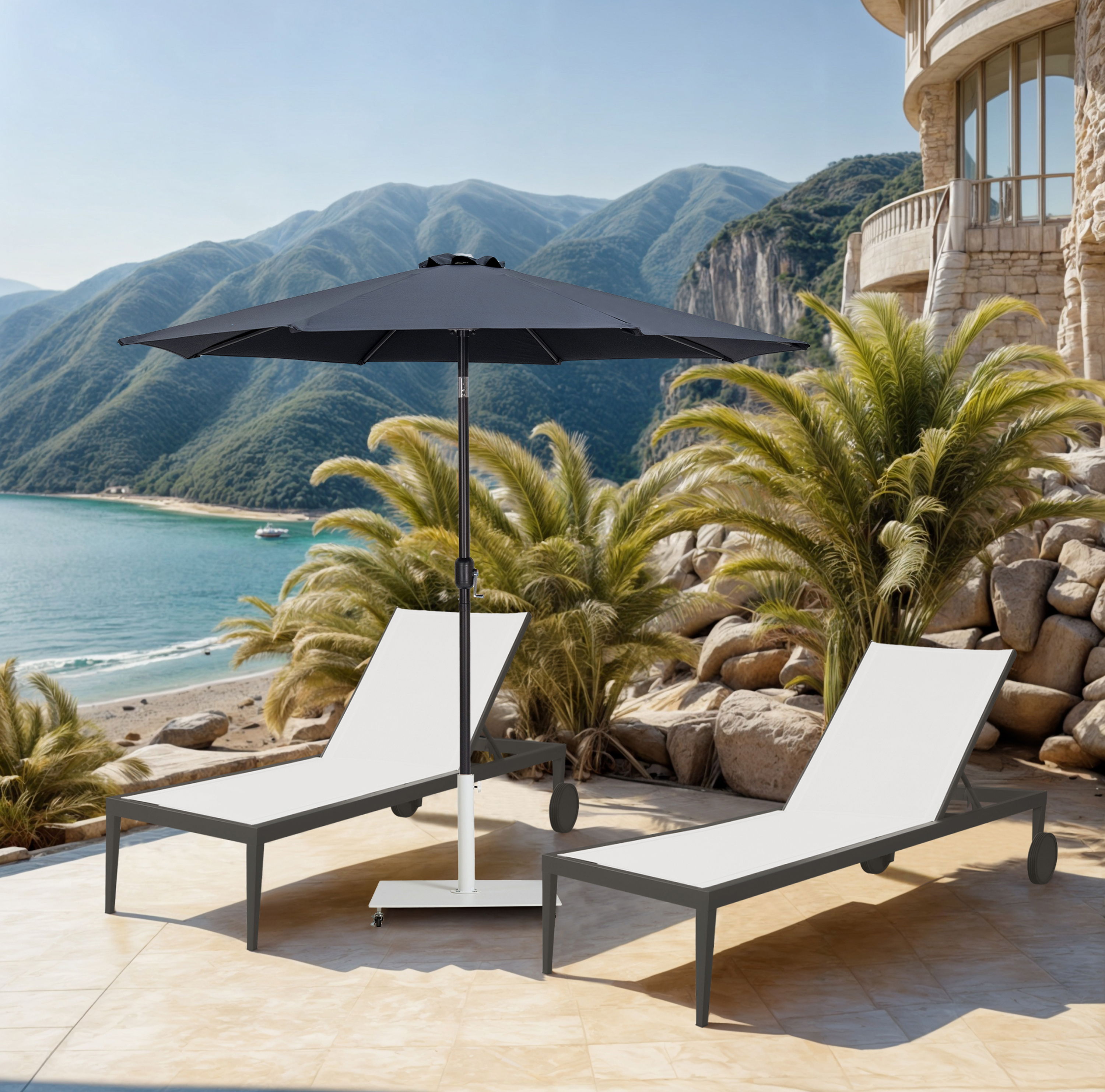 Fiji - Aluminum Patio Umbrella With Square White And Black Base - Gray