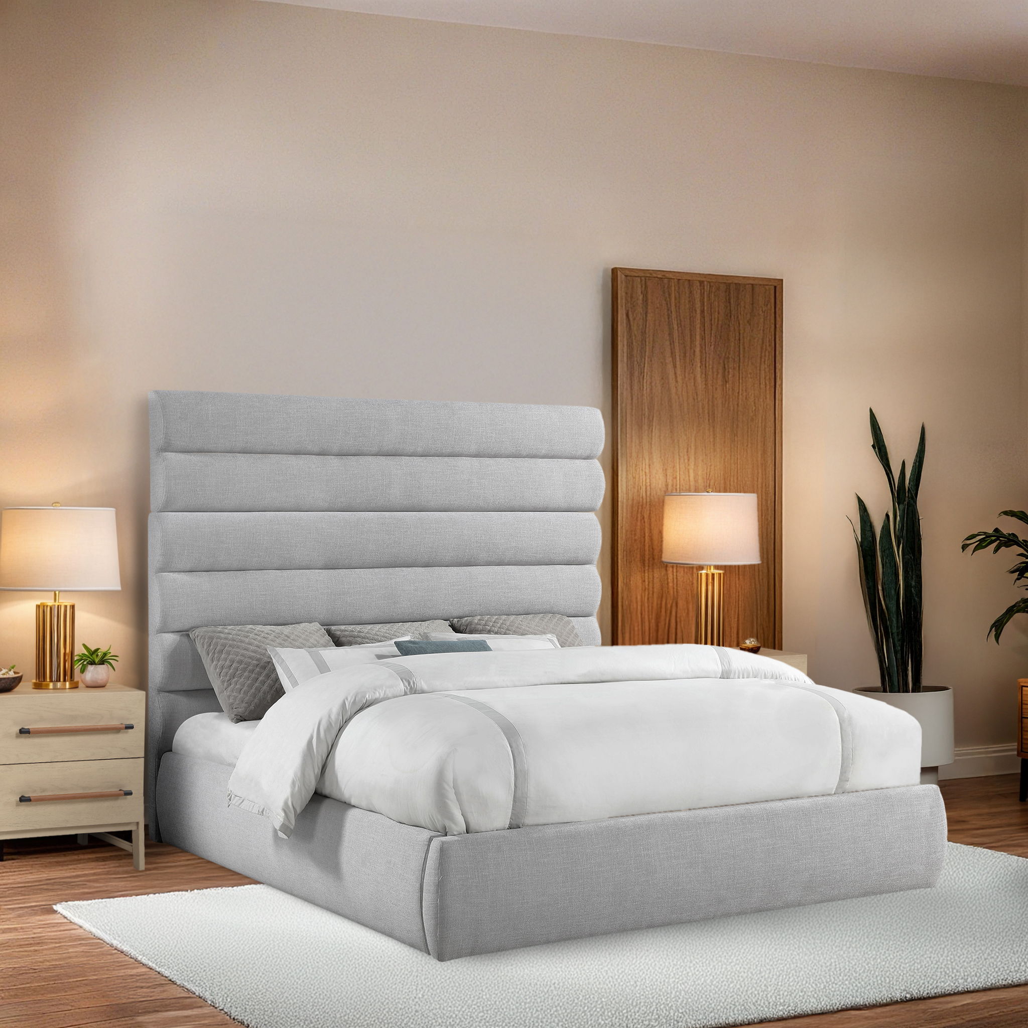 Adam - Linen Fabric King Bed With 70.5" Headboard - Gray